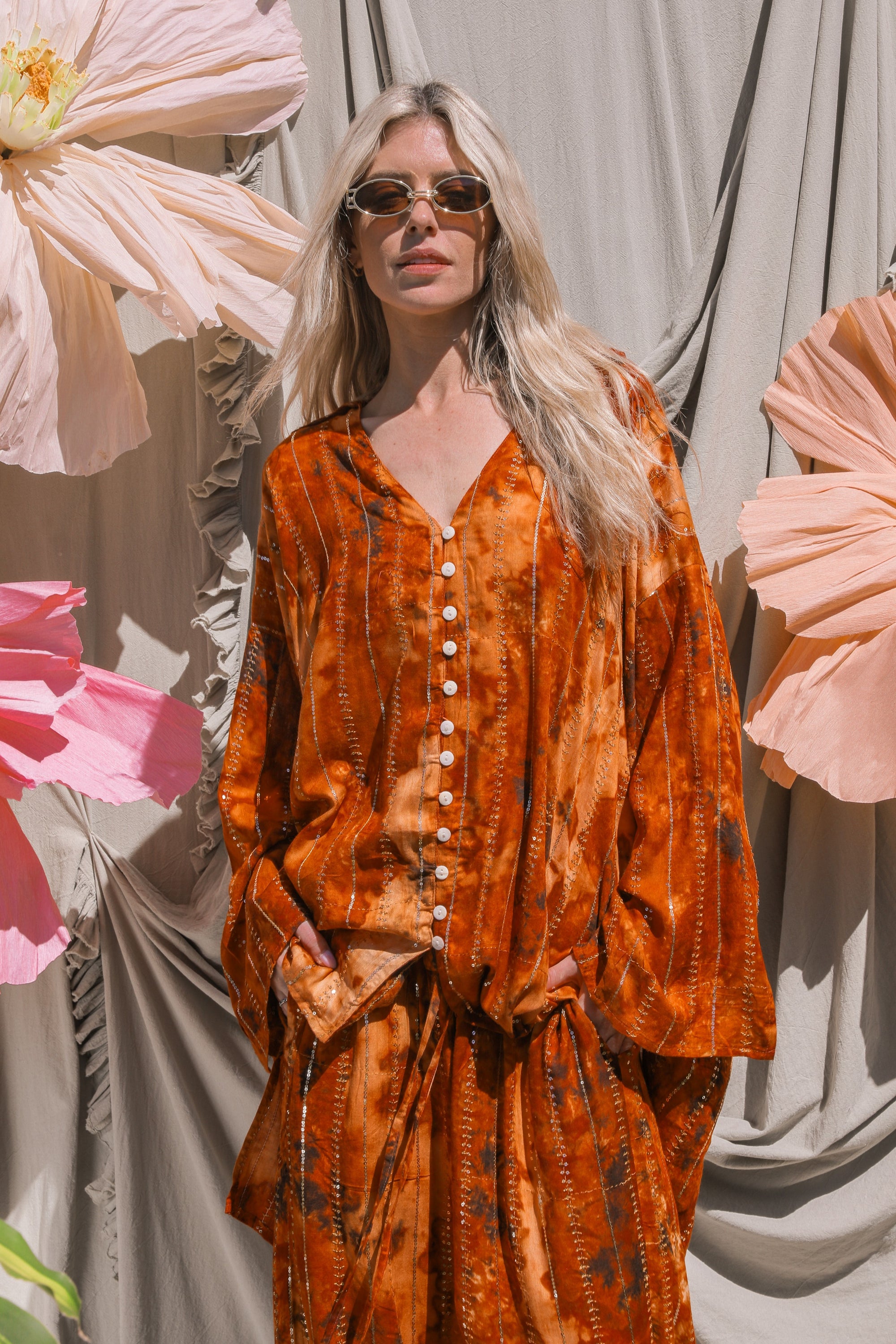 'Sunset Ashram' LOUNGE SET Shirt - Burnt Orange