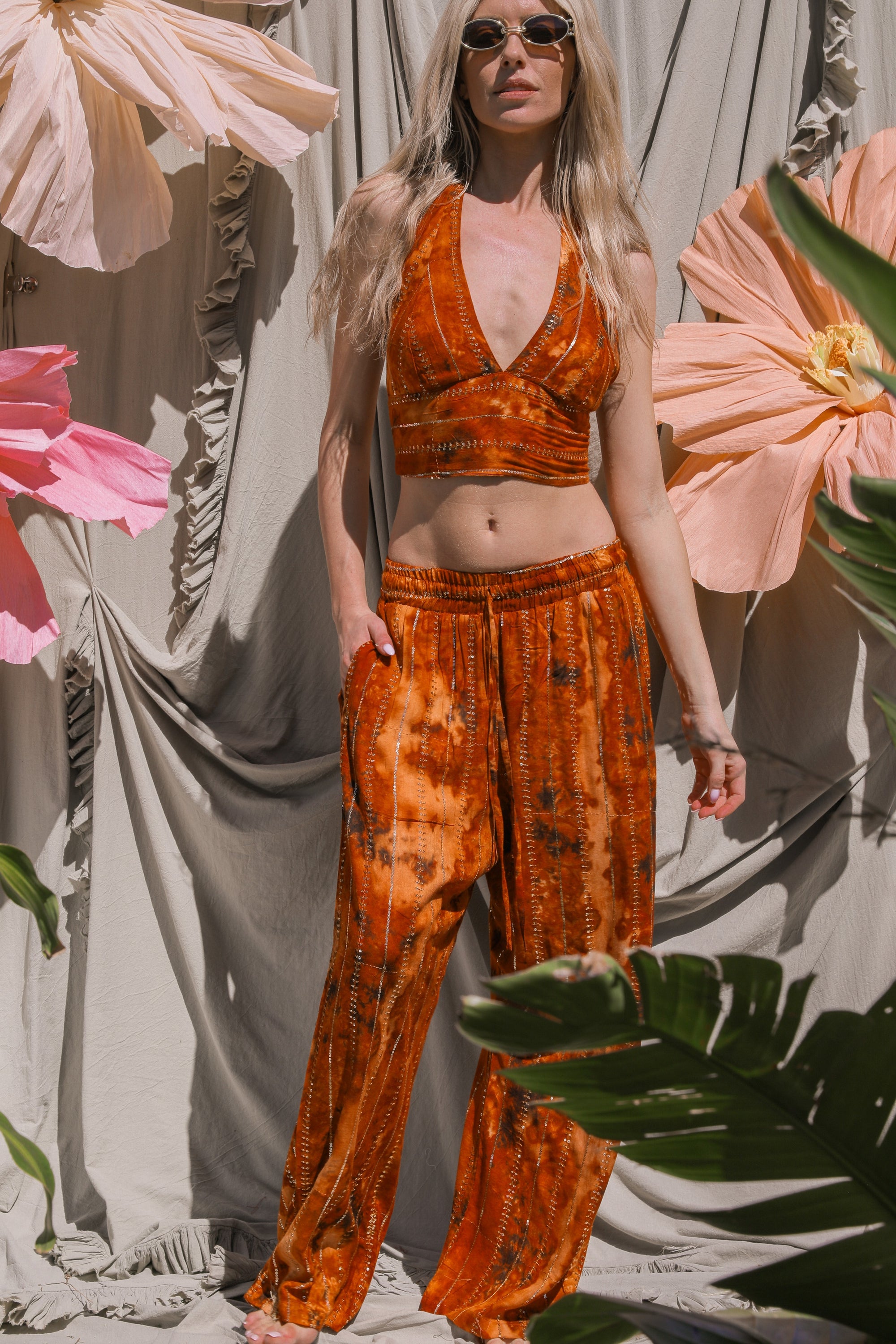 'Sunset Ashram' LOUNGE SET Crop Top - Burnt Orange