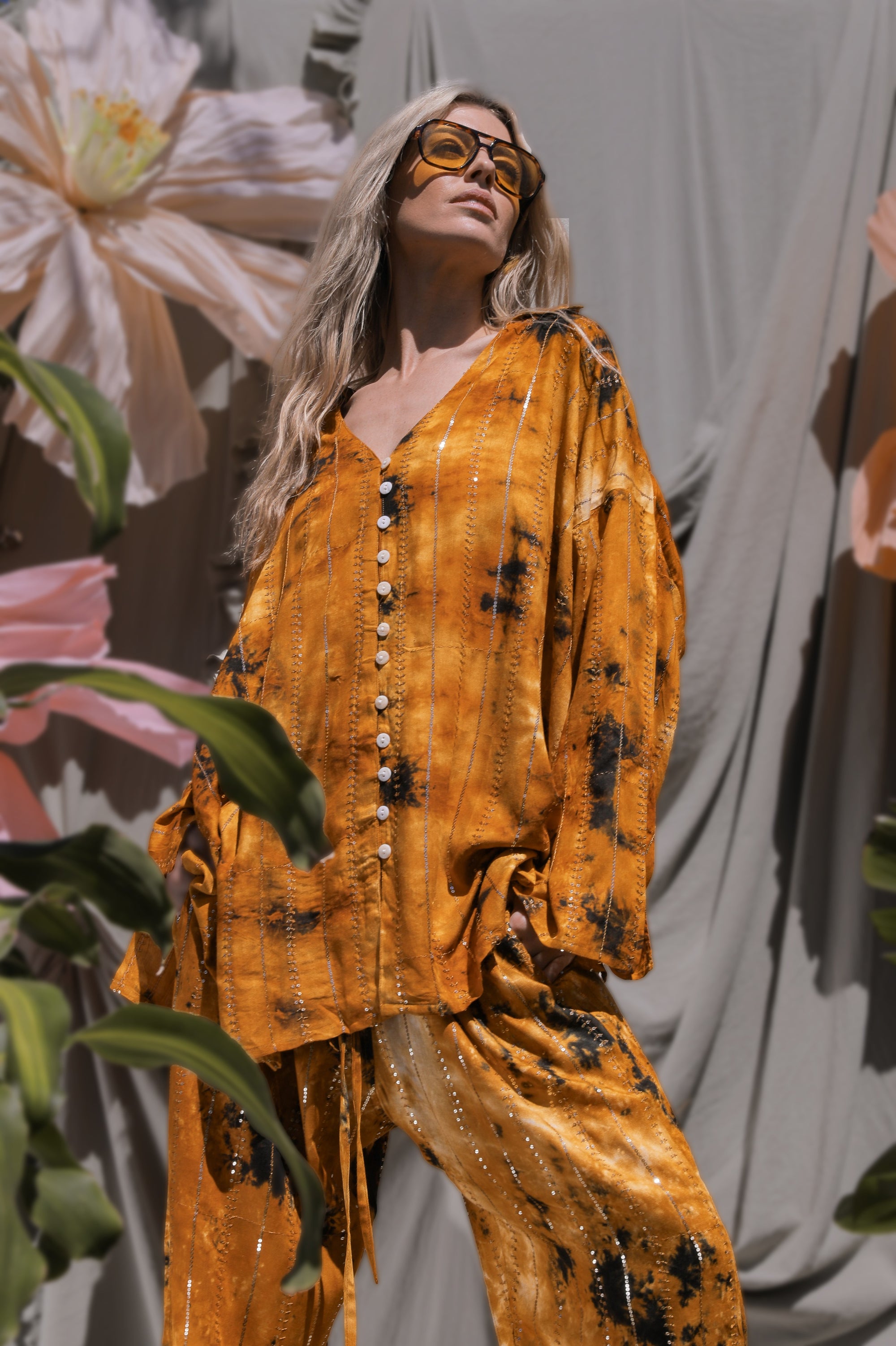 'Benirras' LOUNGE SET Shirt - Orange