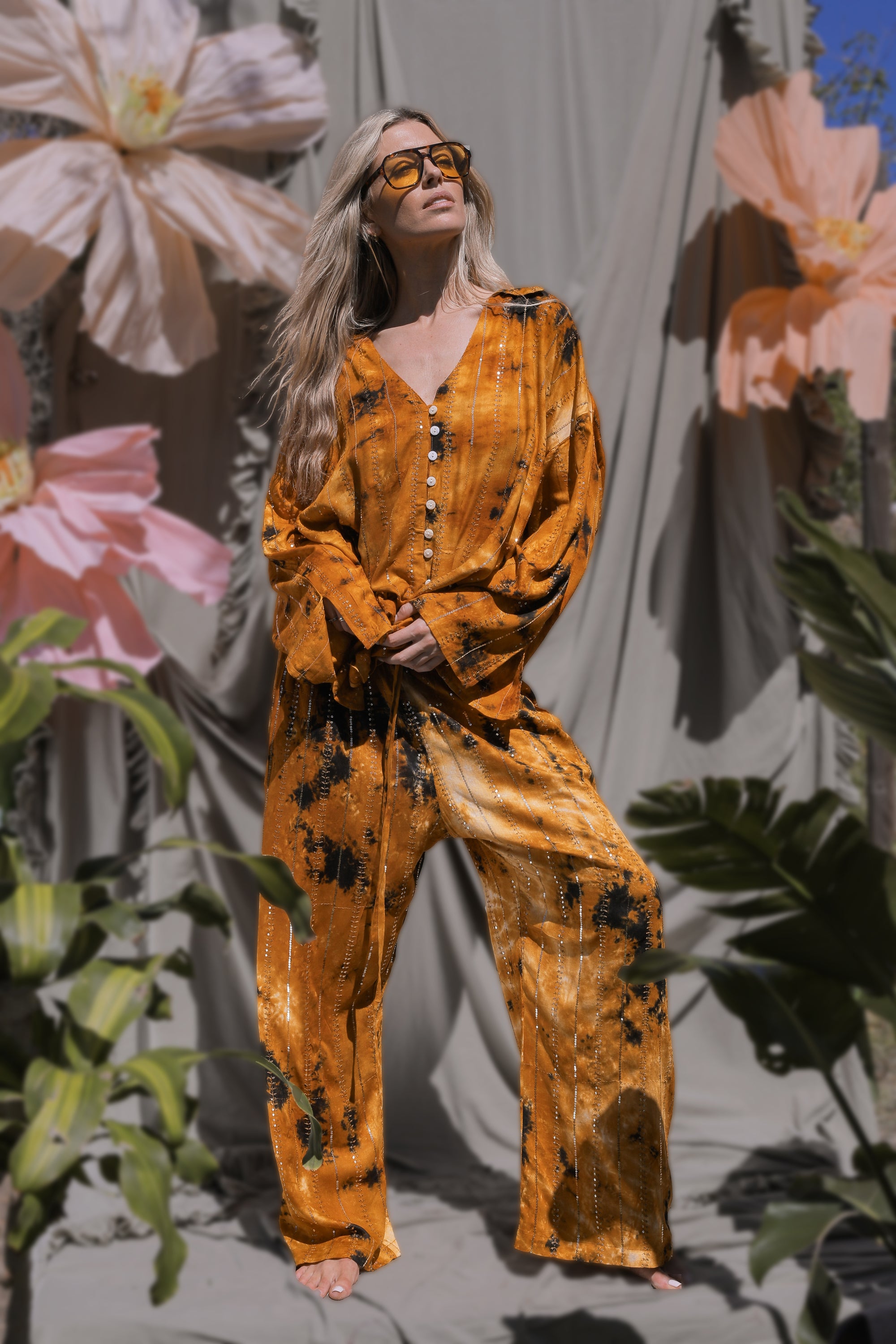 'Benirras' LOUNGE SET Shirt - Orange