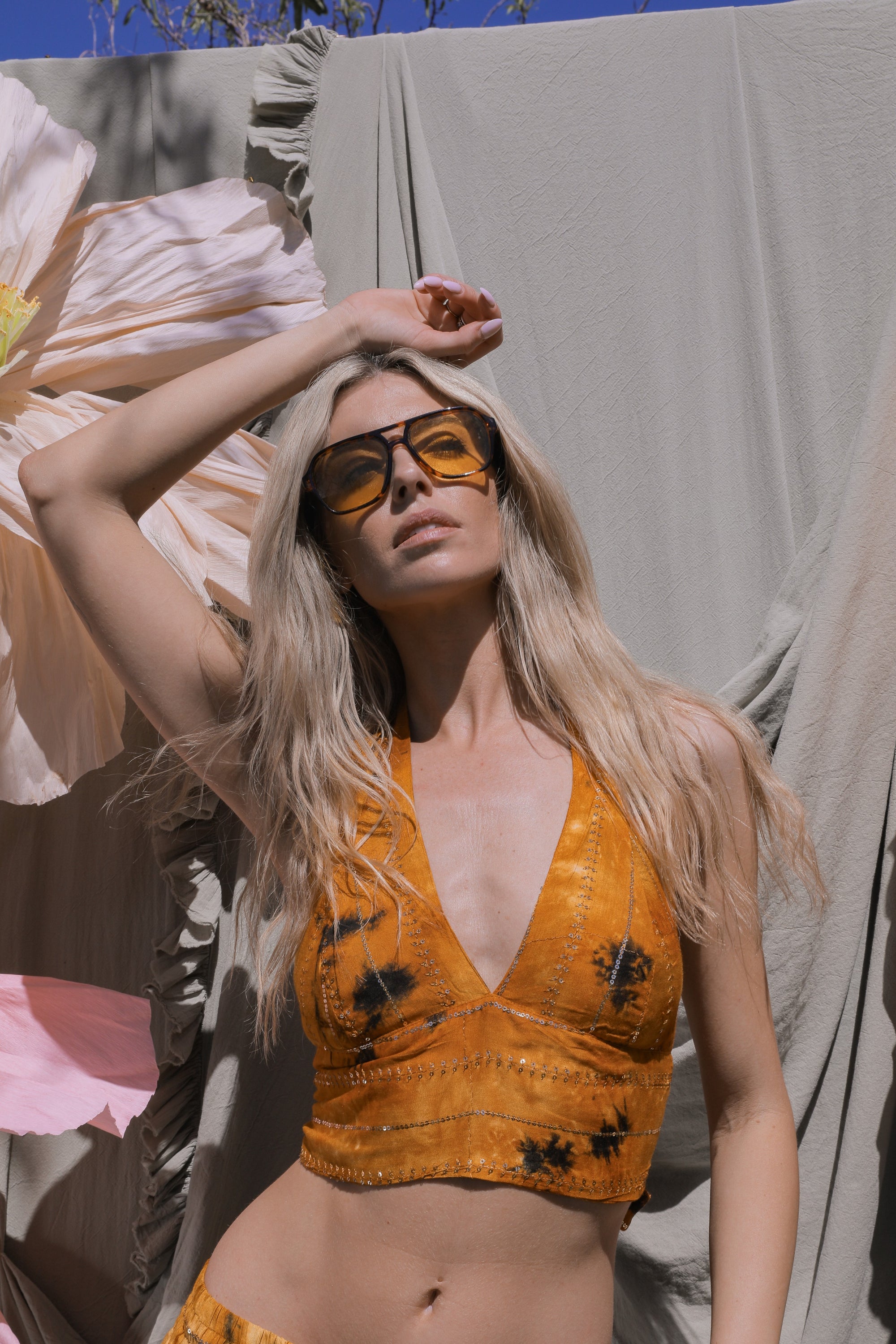 'Benirras' LOUNGE SET Crop Top - Orange