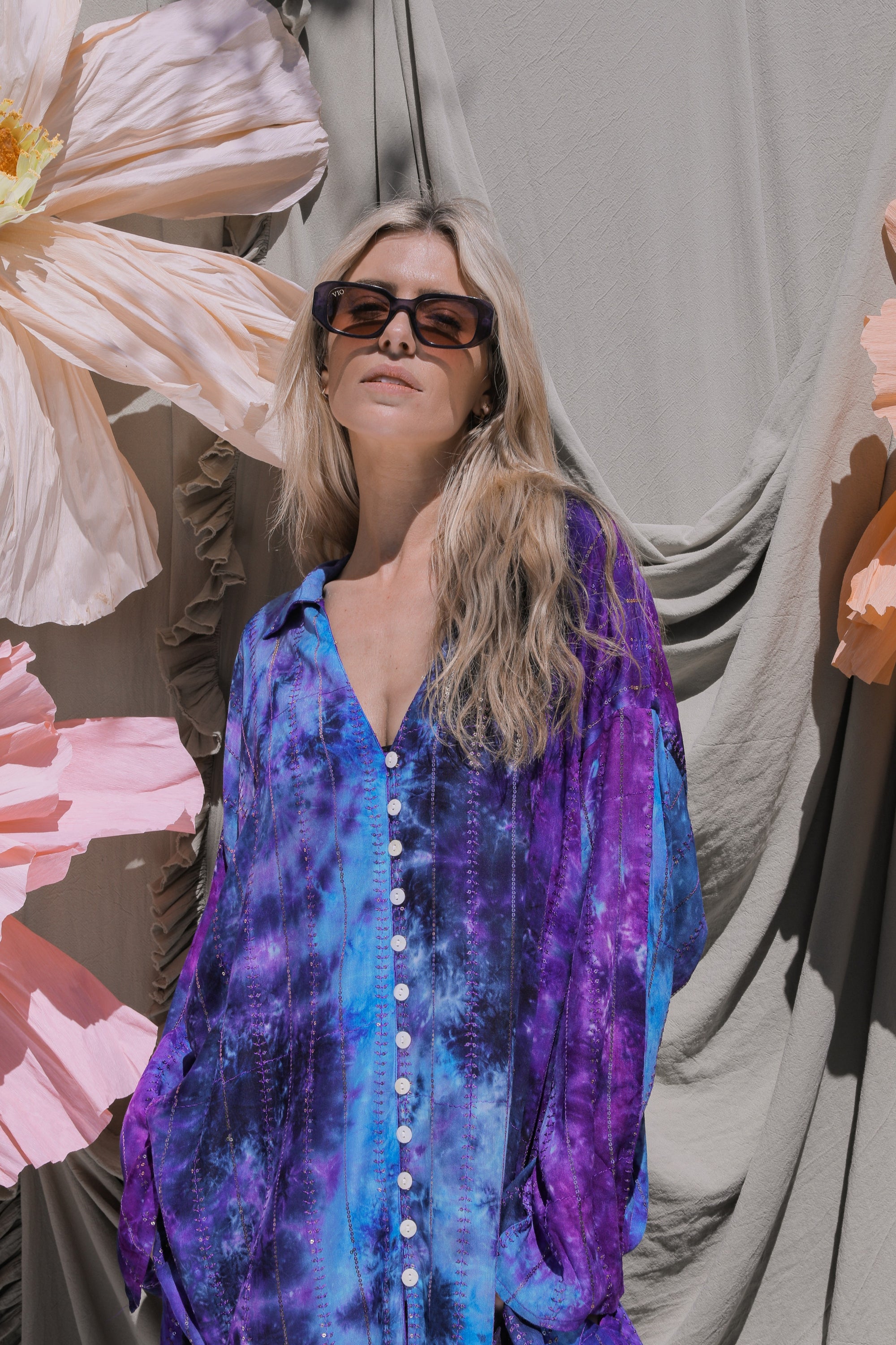 'Ses Salines' LOUNGE SET Shirt - Blue/ Purple Tiedye