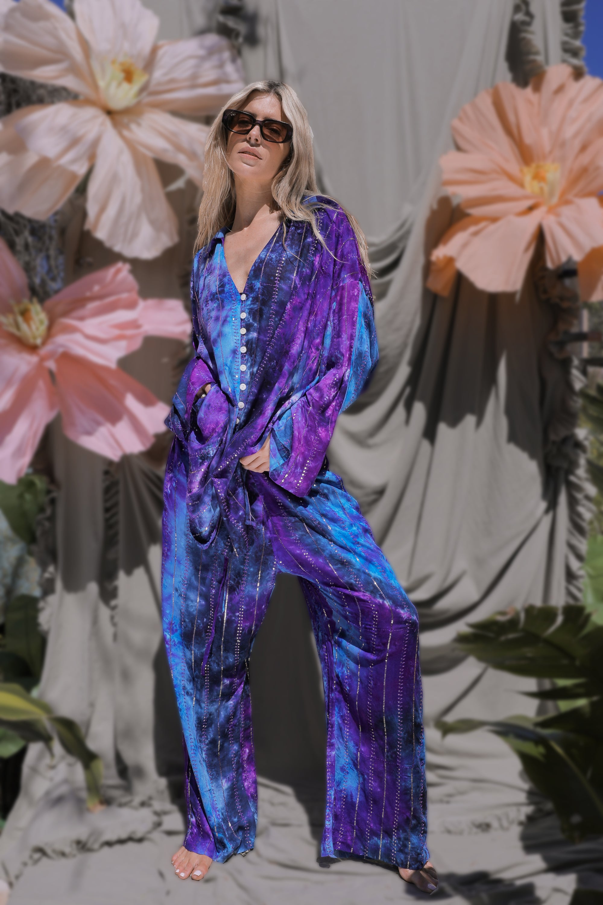 'Ses Salines' LOUNGE SET Shirt - Blue/ Purple Tiedye