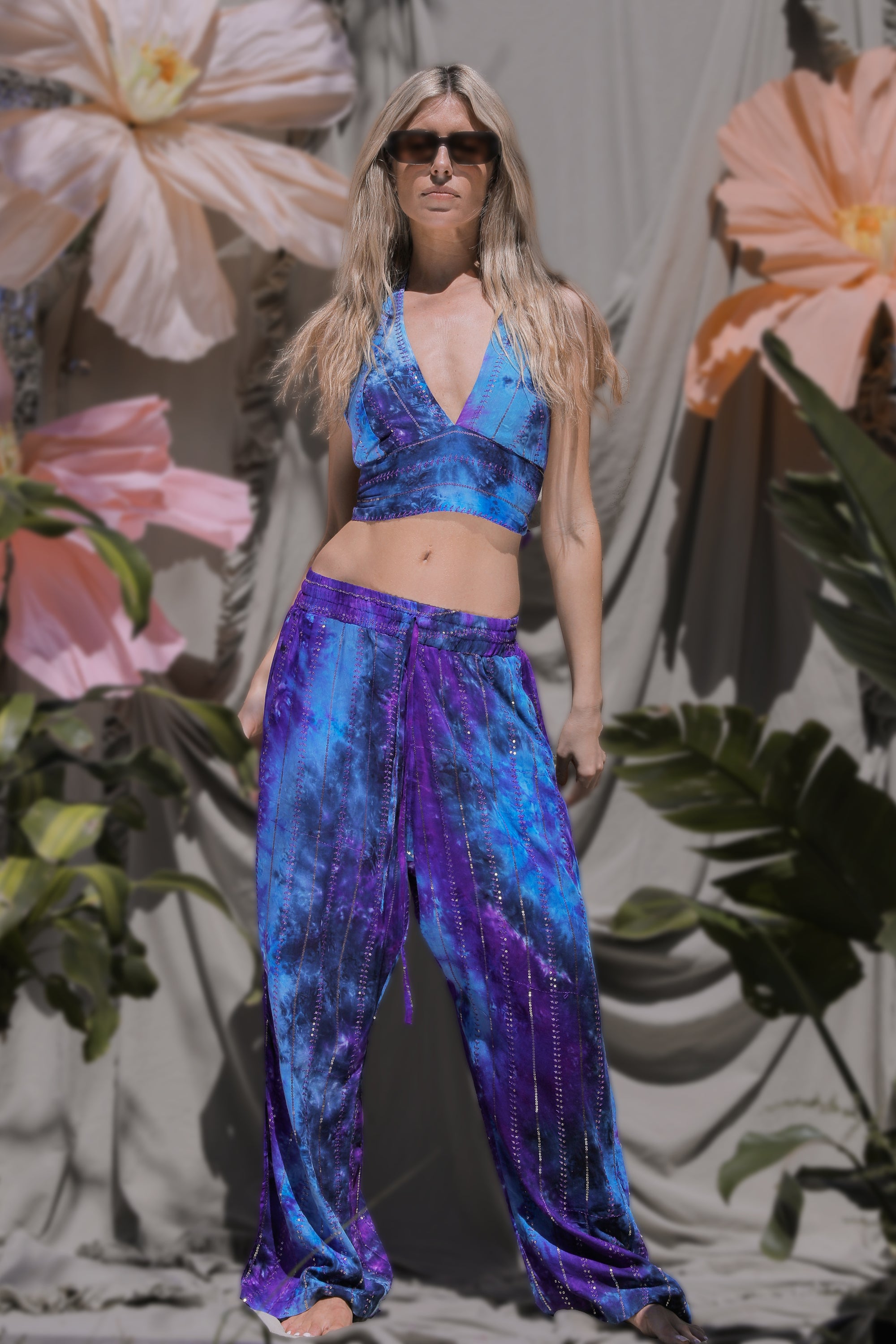 'Ses Salines' LOUNGE SET Crop Top - Blue/ Purple