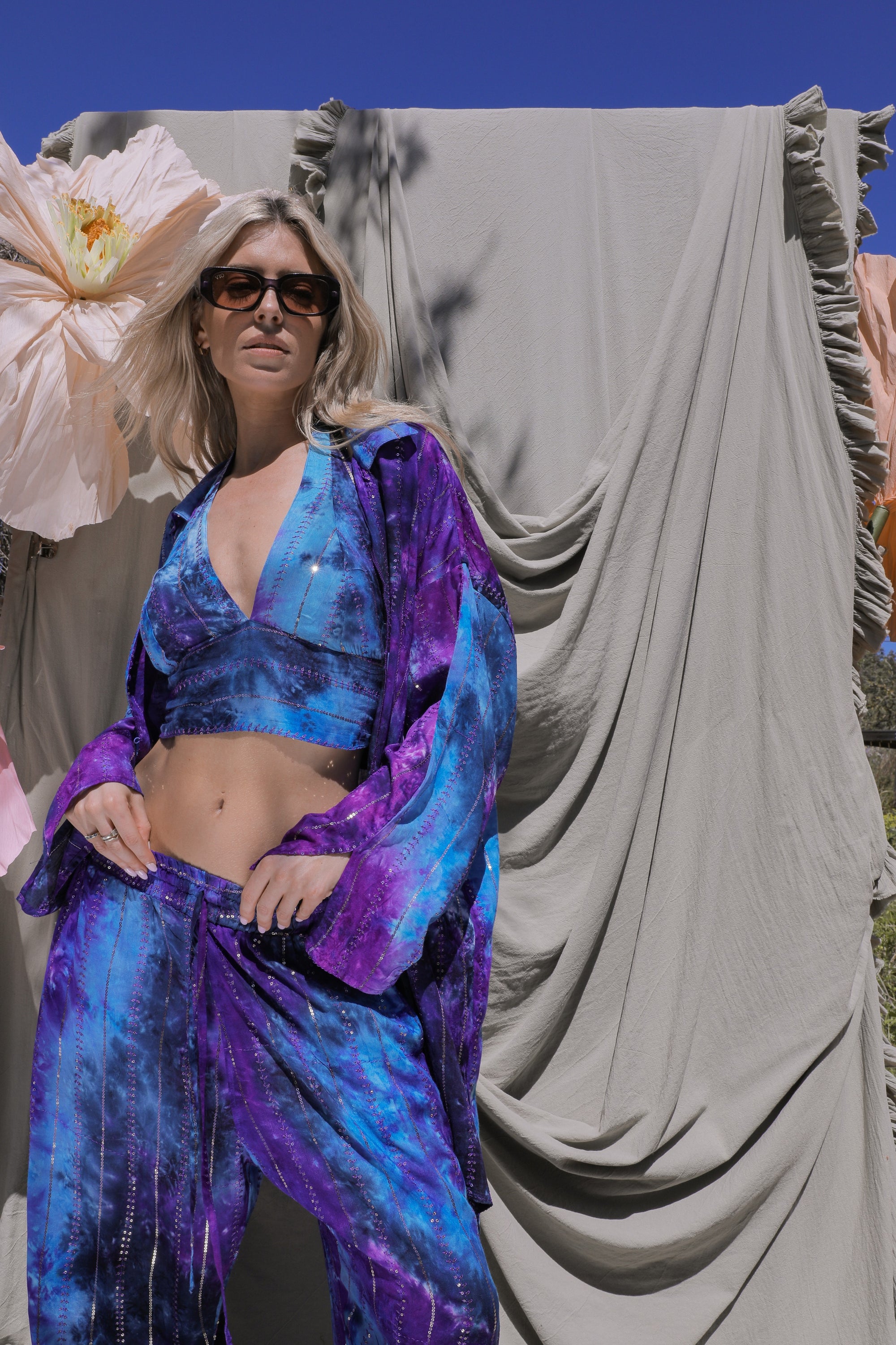 'Ses Salines' LOUNGE SET Crop Top - Blue/ Purple