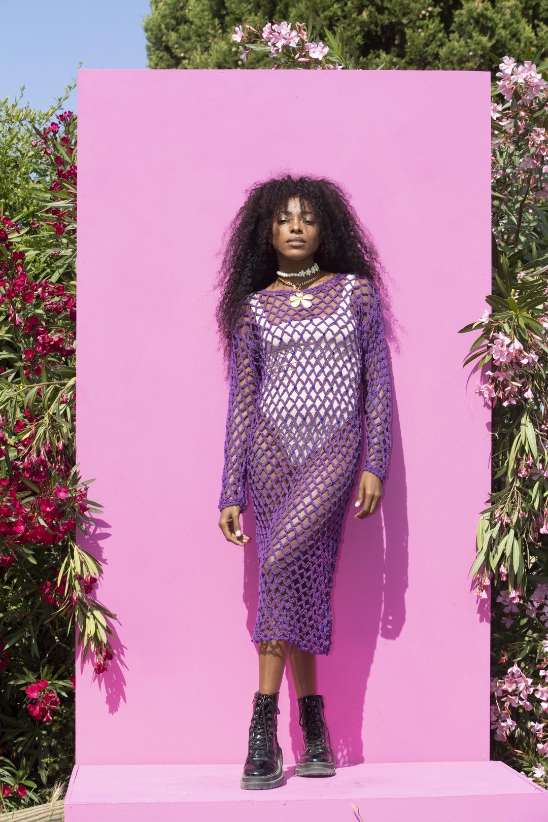 SHANTI Purple Crochet Net Dress OOTO CLOTHING