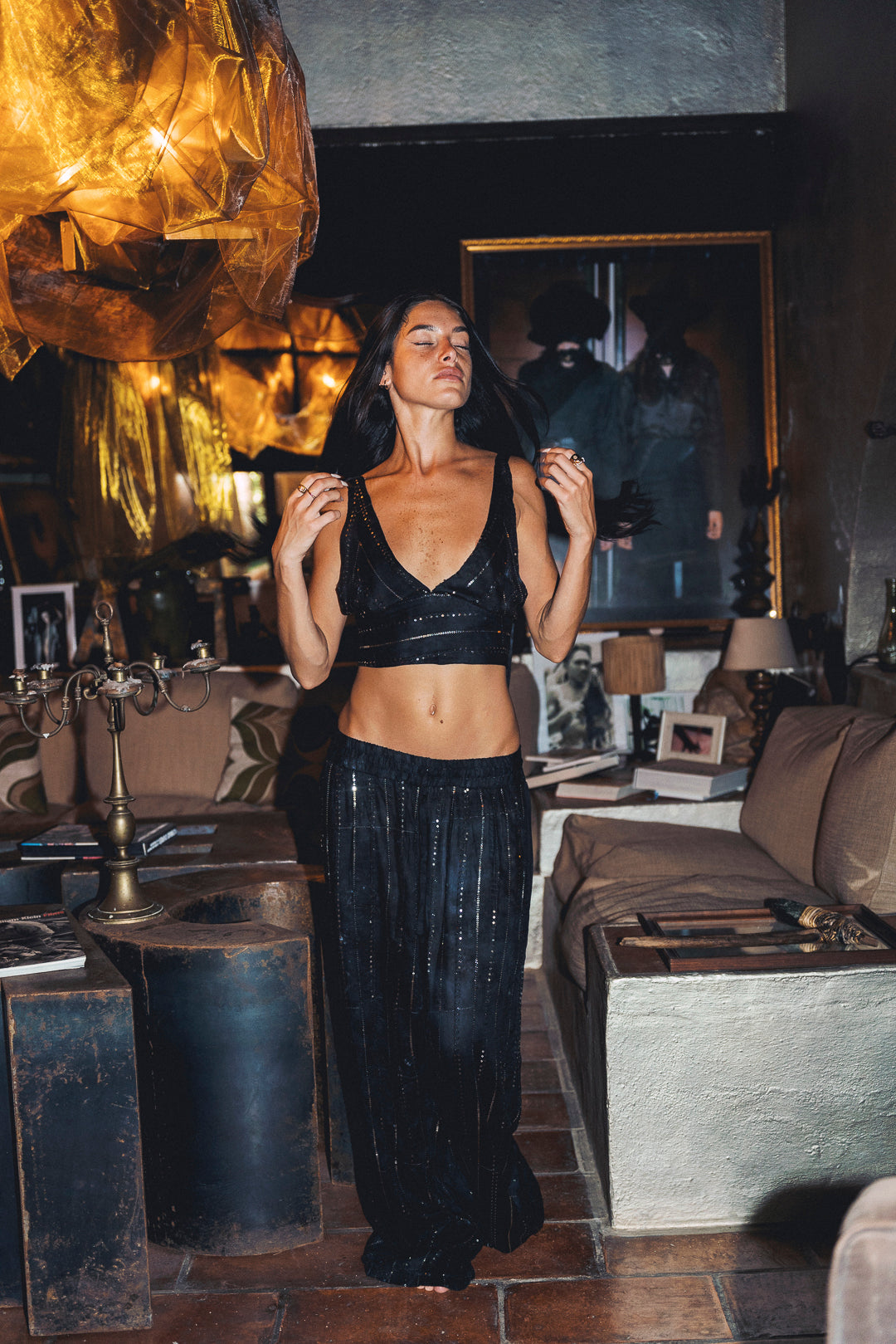 'San Noir' LOUNGE SET Crop Top - Black