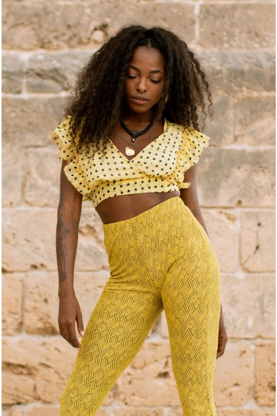 ZOE Spot Crop Top Lemon OOTO CLOTHING