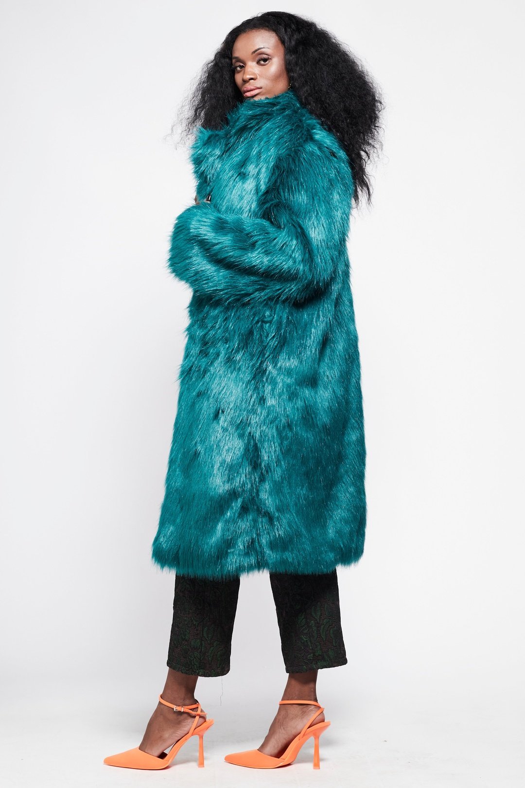 Faux fur coat teal cheap