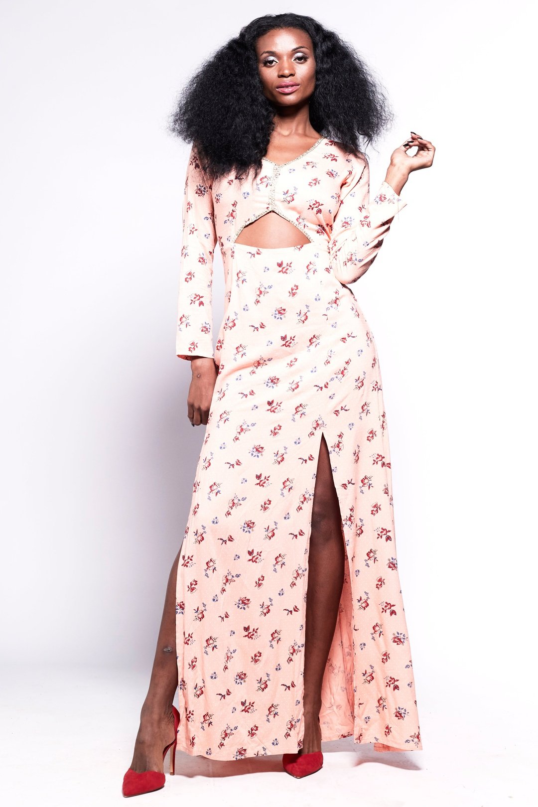 TABITHA Dress Retro Front Cut Peach Maxi Dress OOTO CLOTHING
