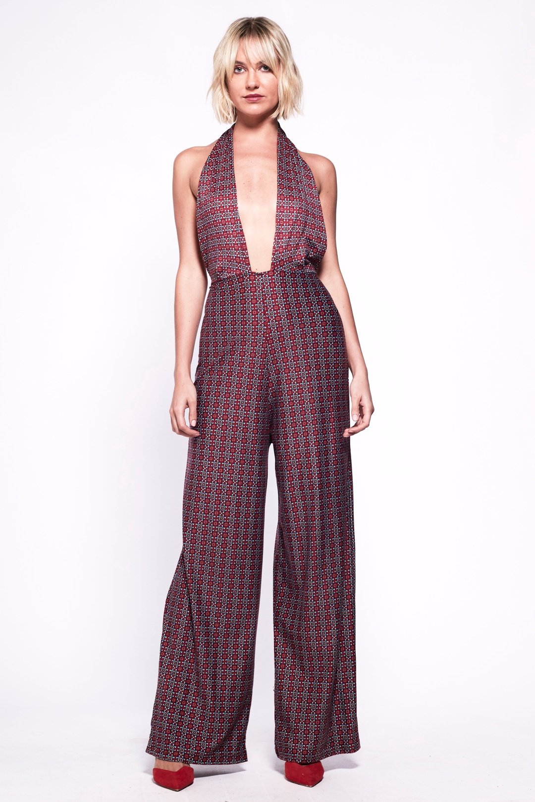 CANDI Jumpsuit 70s Style Plunge Halterneck OOTO CLOTHING