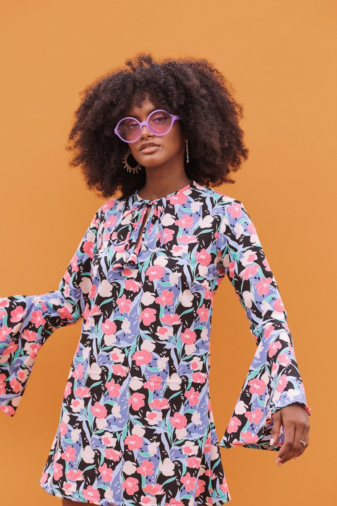 ALETA MINI DRESS - Women's Bell Sleeve 70s Floral Dress OOTO CLOTHING ALETA MINI DRESS - Women's Bell Sleeve 70s Floral Dress OOTO CLOTHING