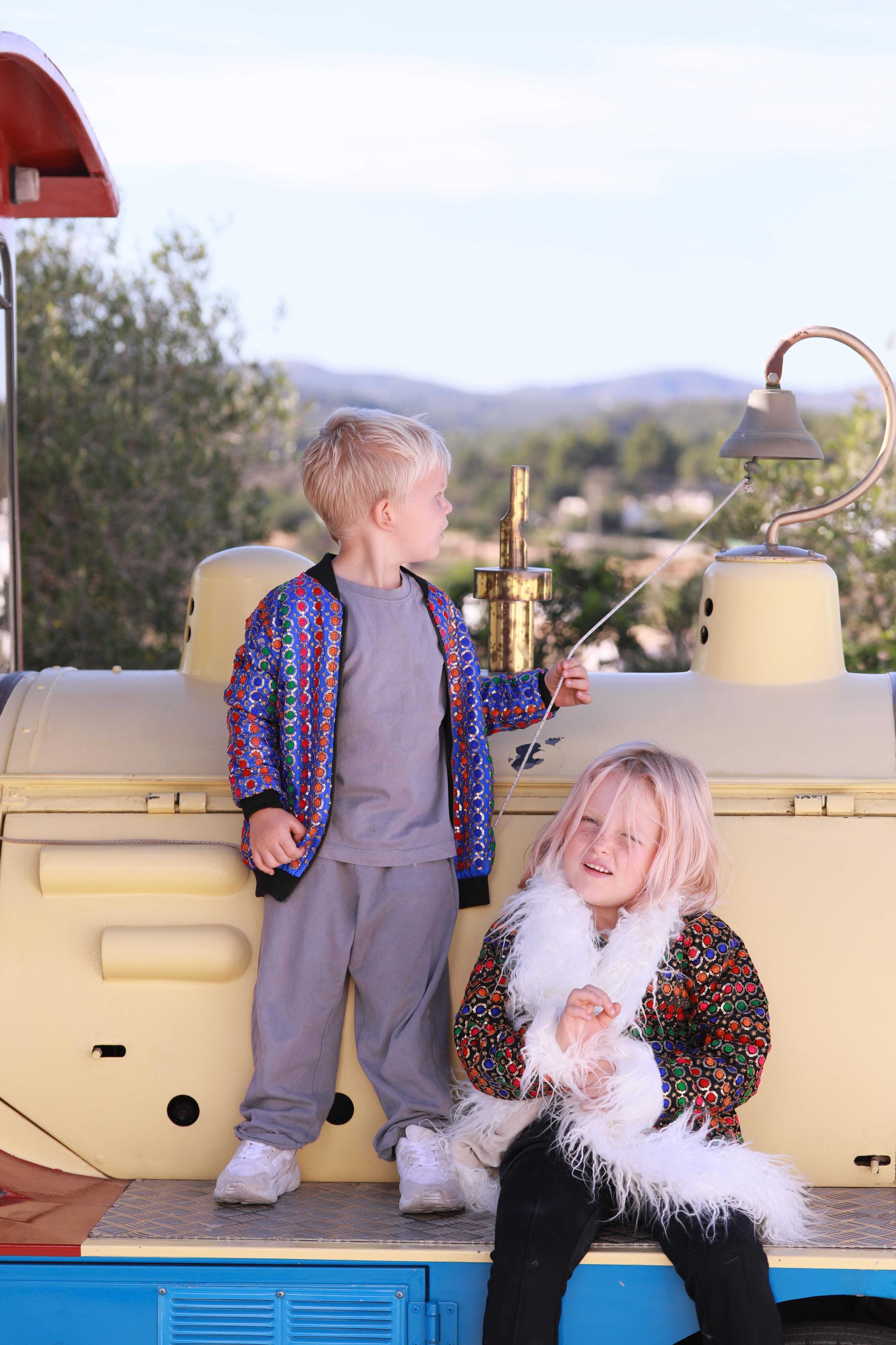 Kids Embroidered Bomber - Blue Sequin