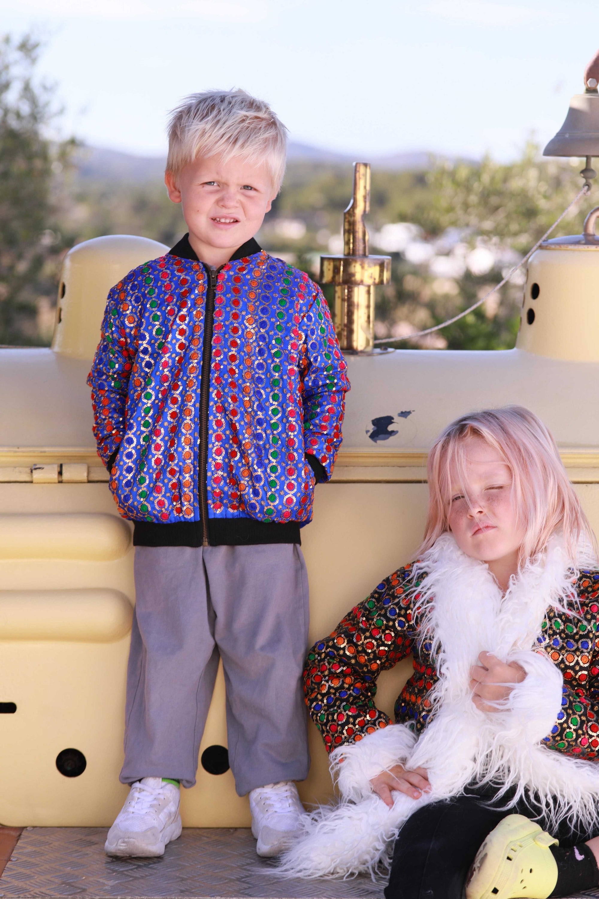 Kids Embroidered Bomber - Blue Sequin