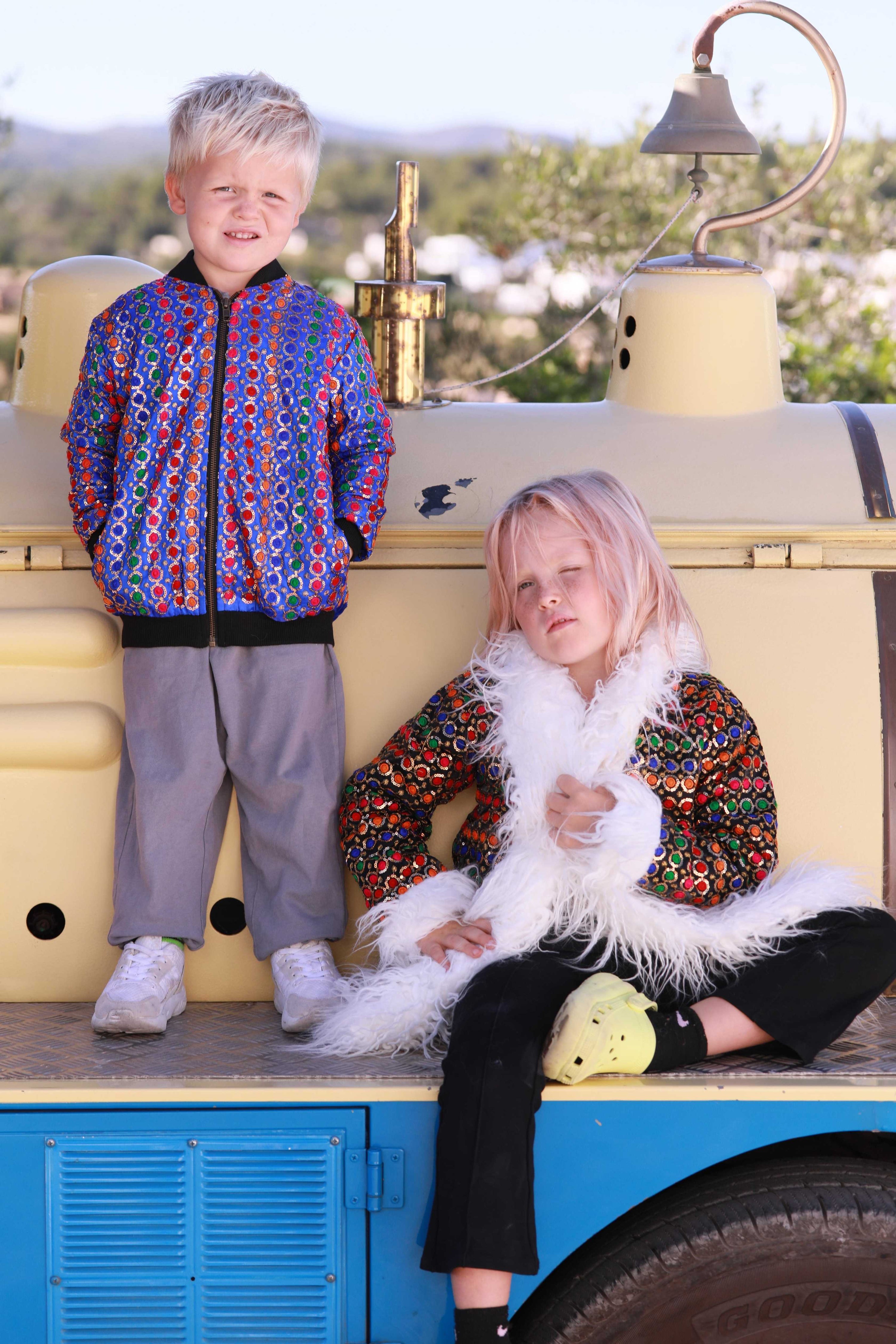 Kids Embroidered Bomber - Blue Sequin