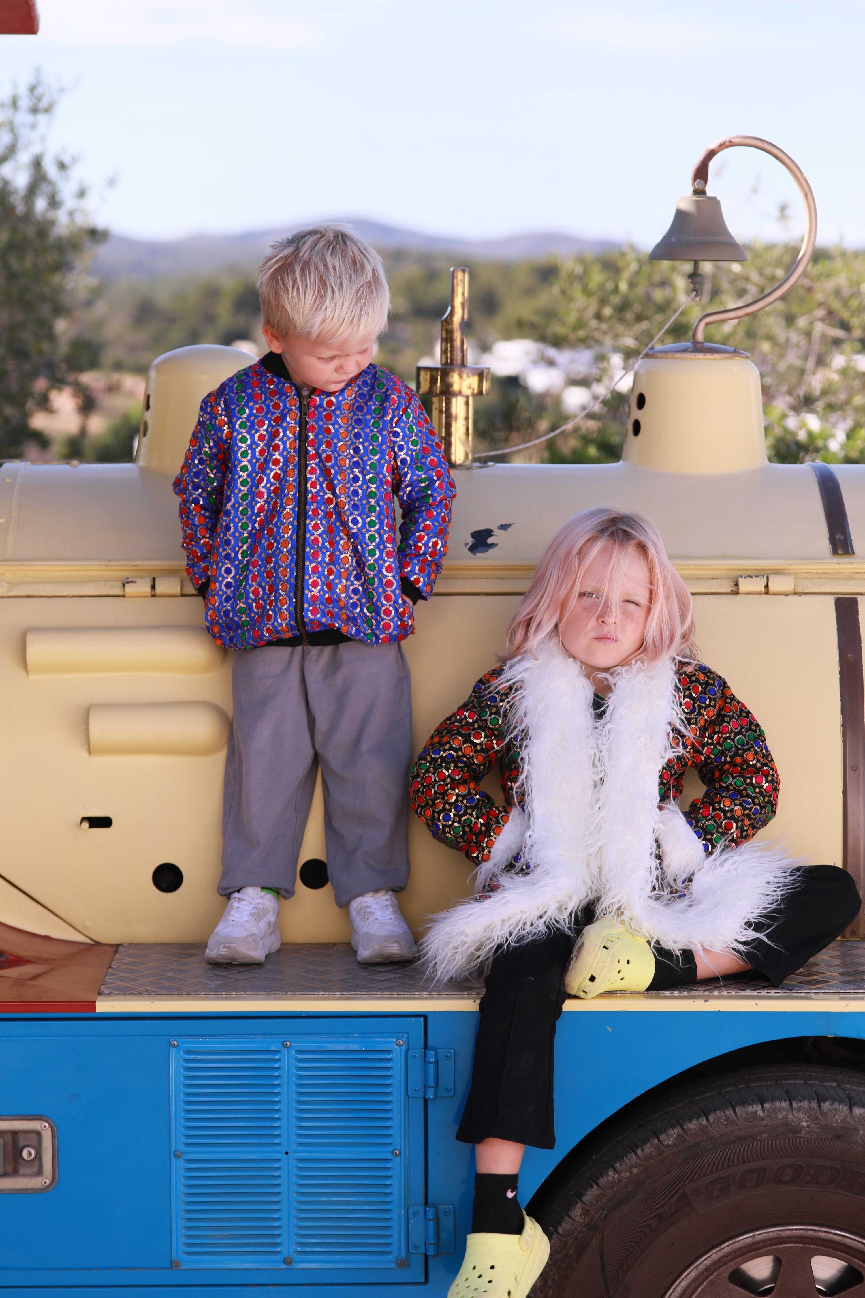 Kids Embroidered Bomber - Blue Sequin