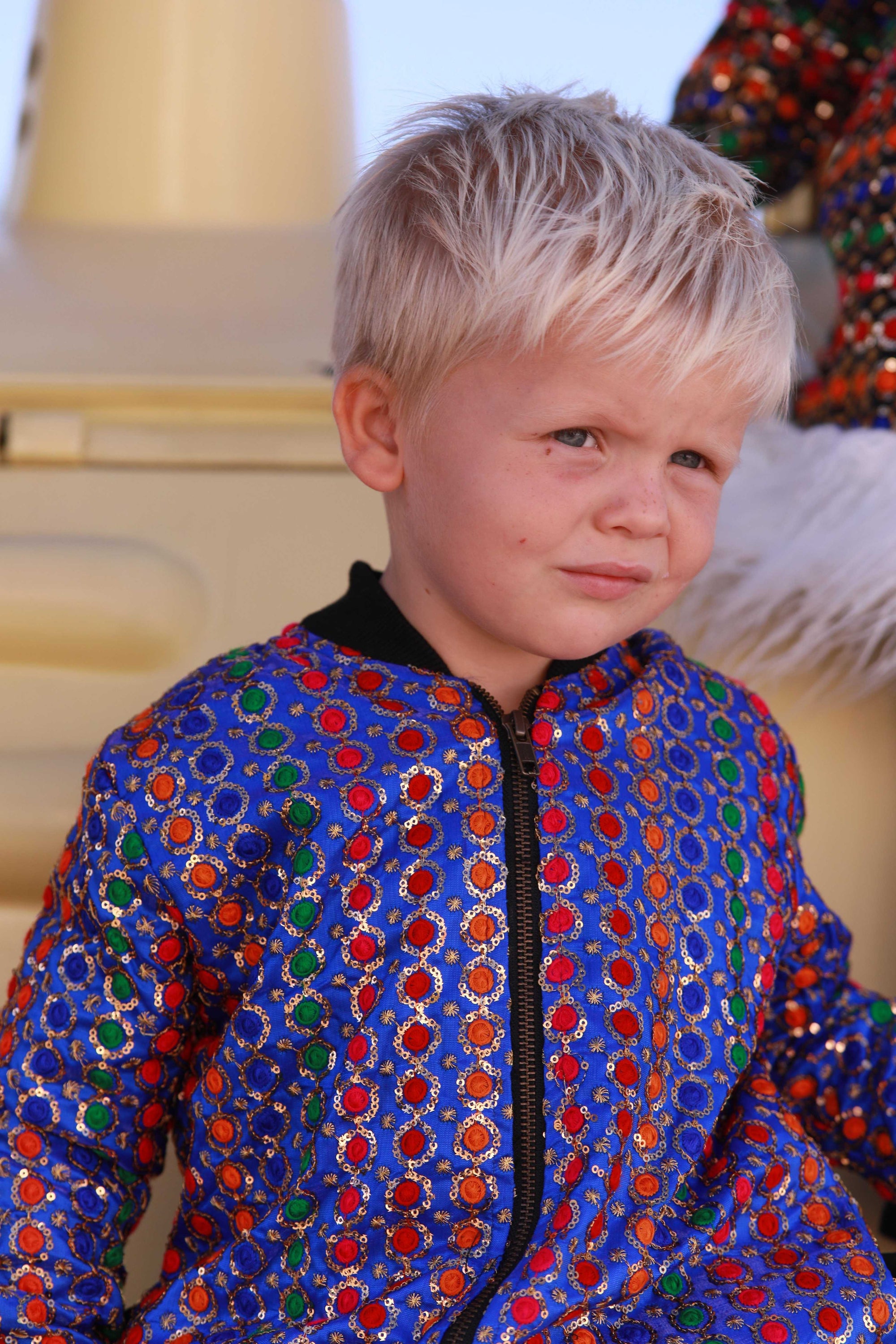 Kids Embroidered Bomber - Blue Sequin