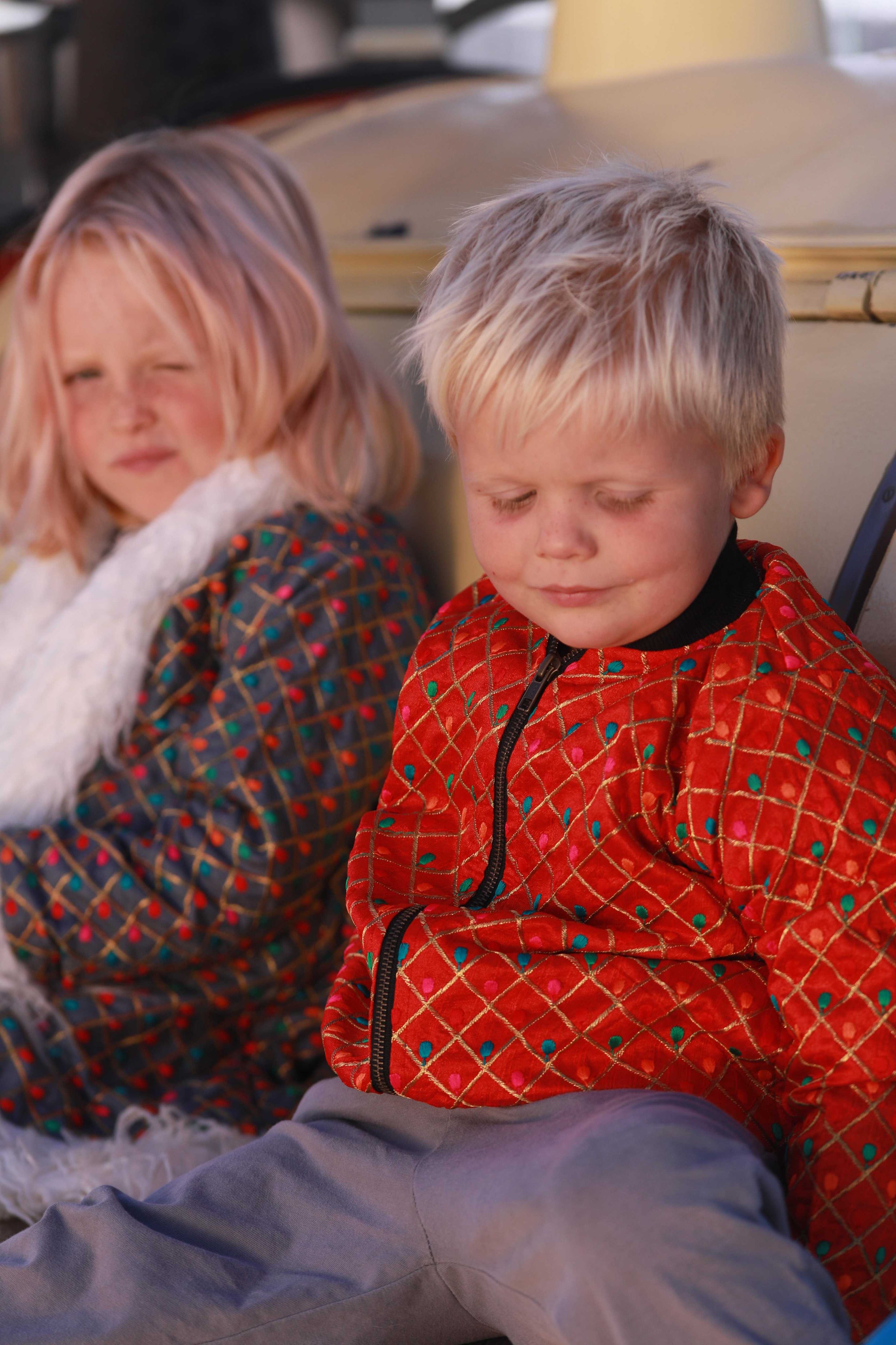 Kids Embroidered Bomber - Red
