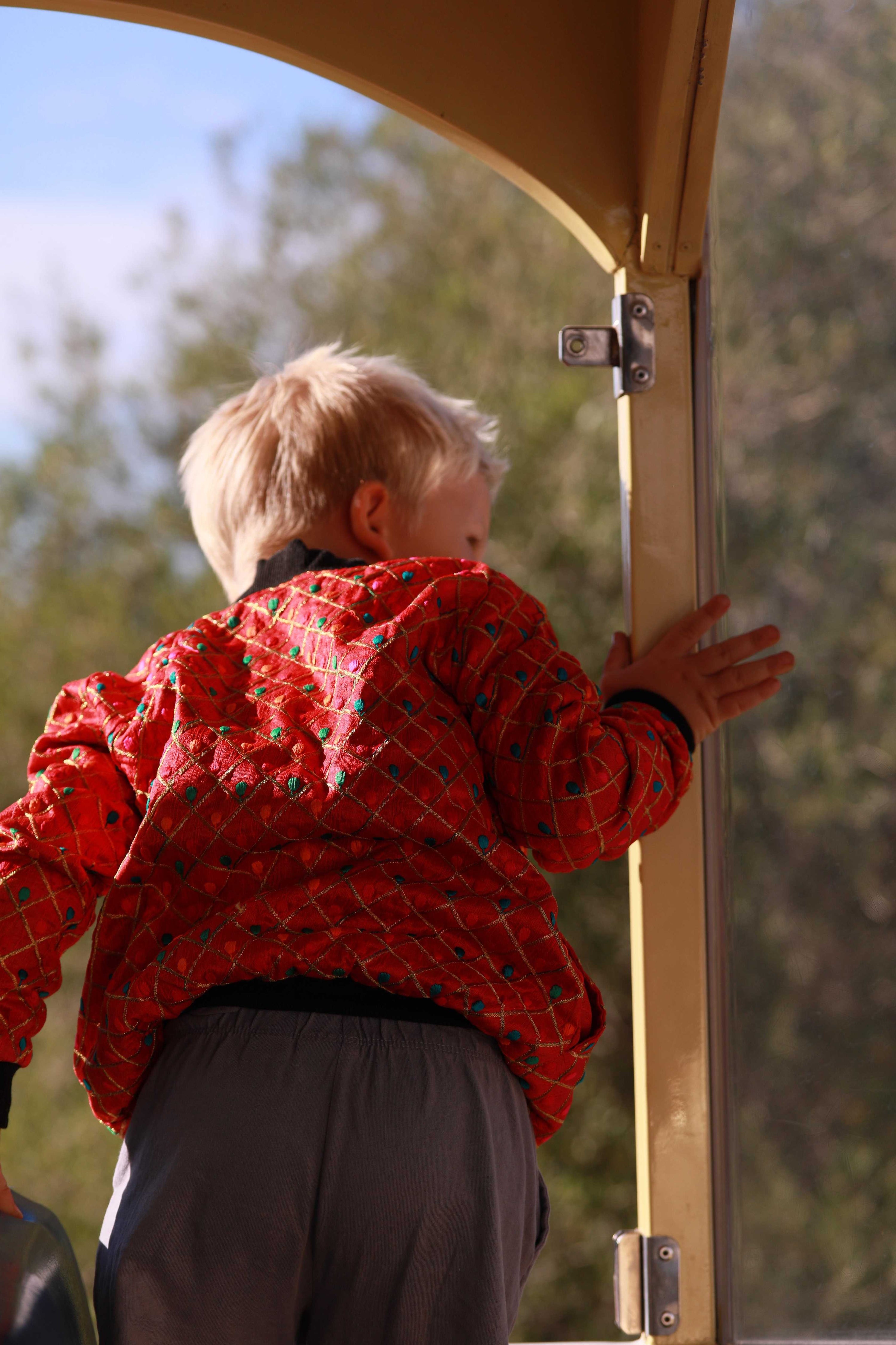 Kids Embroidered Bomber - Red