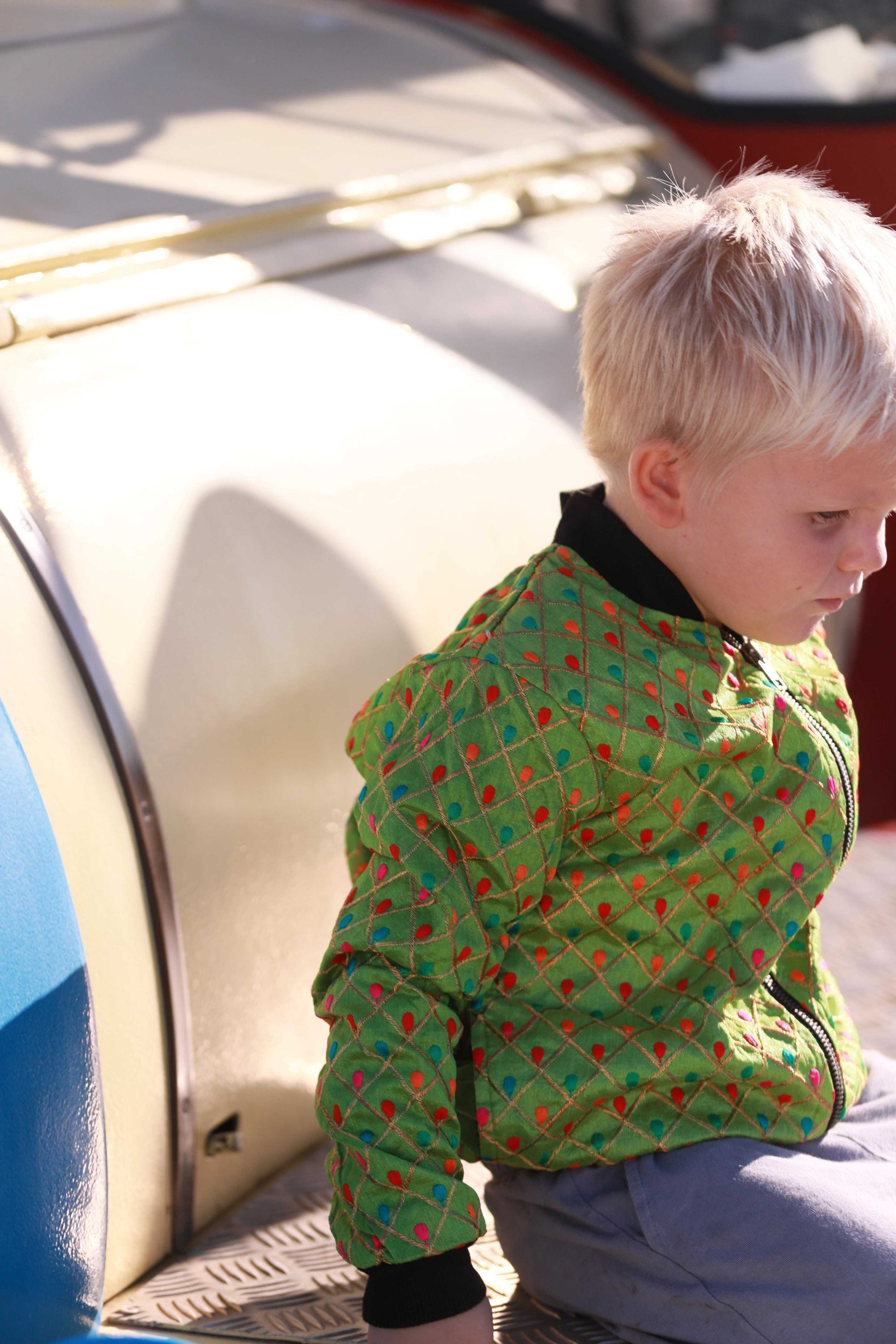 Kids Embroidered Bomber - Bright Green