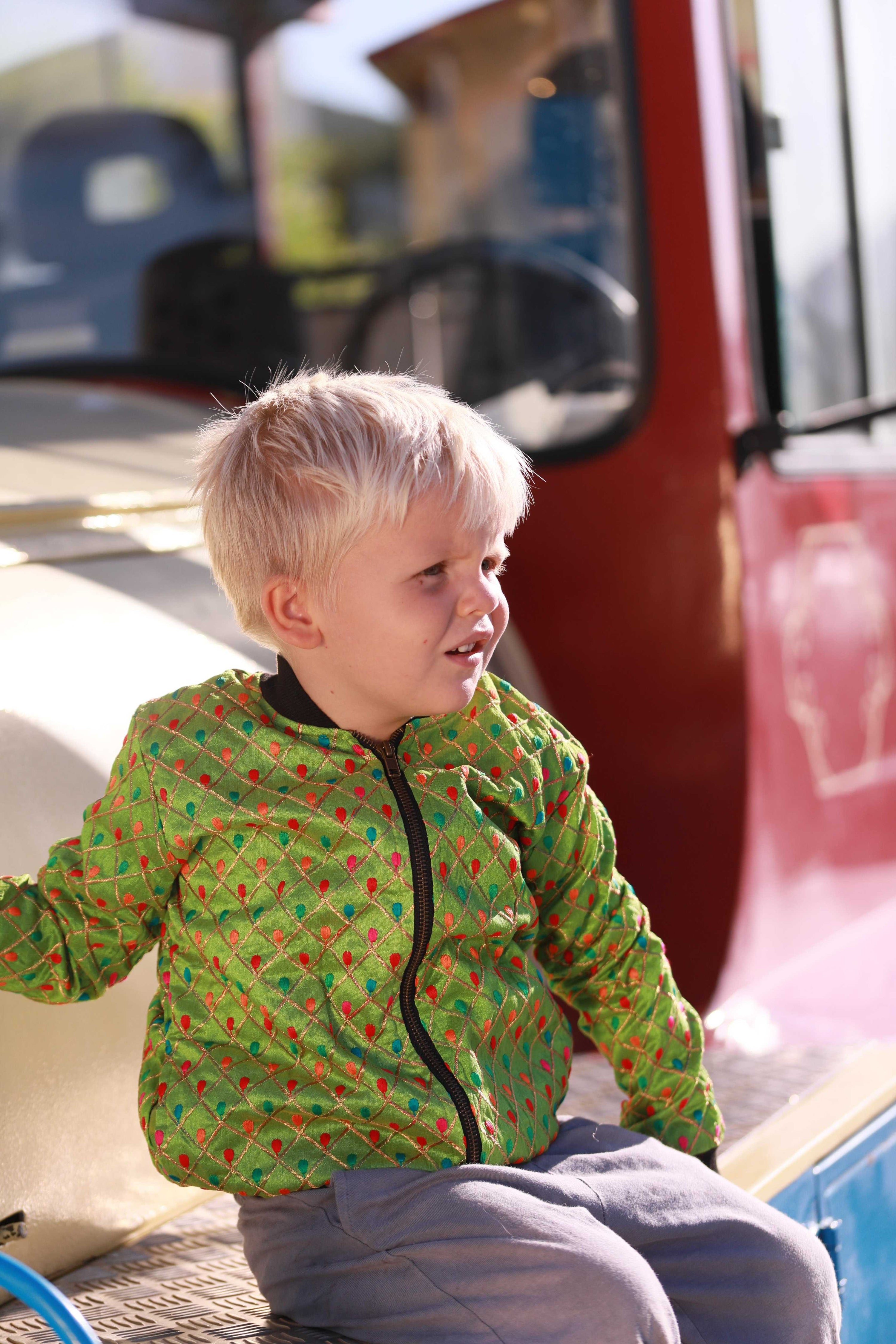 Kids Embroidered Bomber - Bright Green