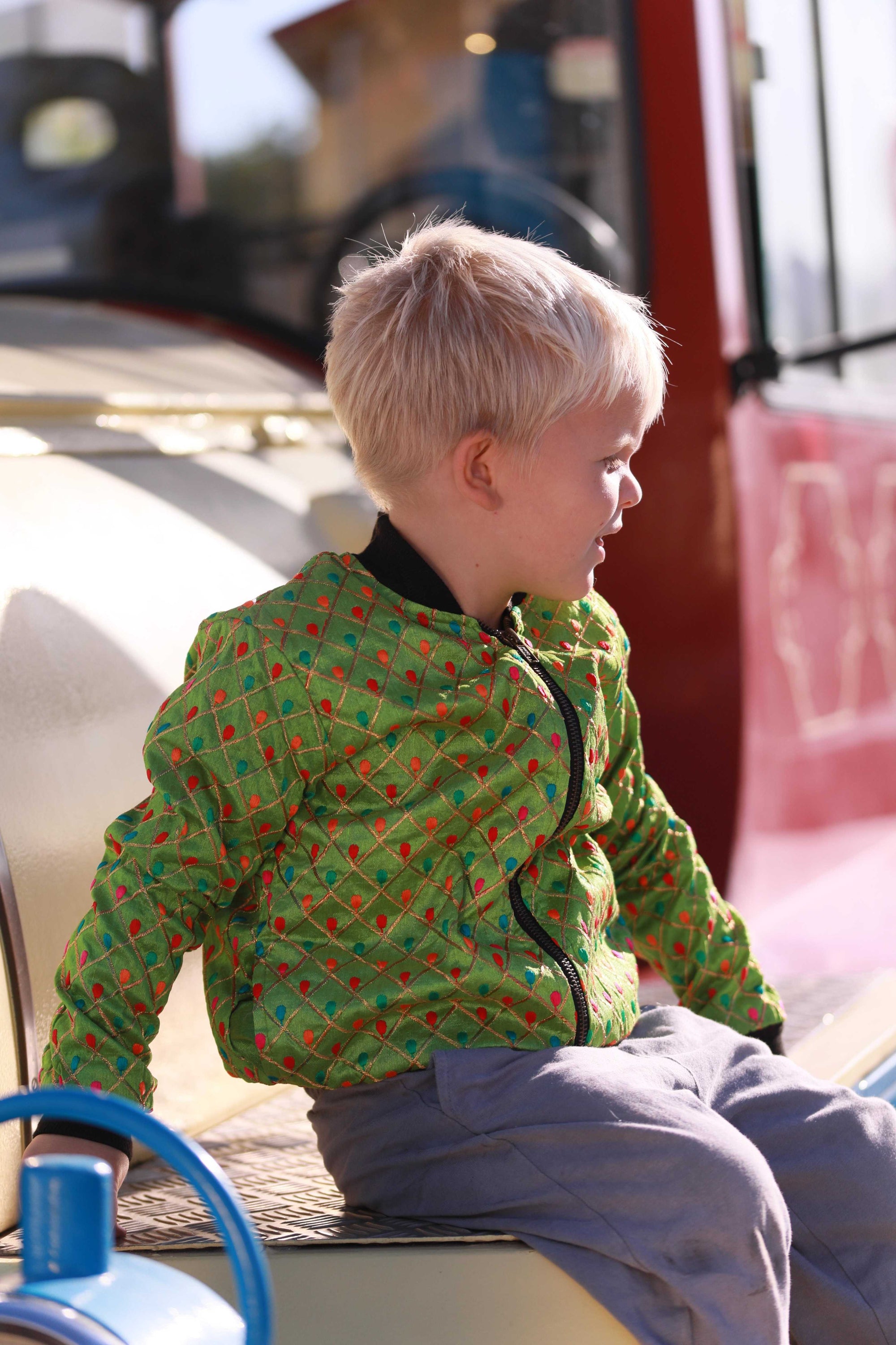 Kids Embroidered Bomber - Bright Green