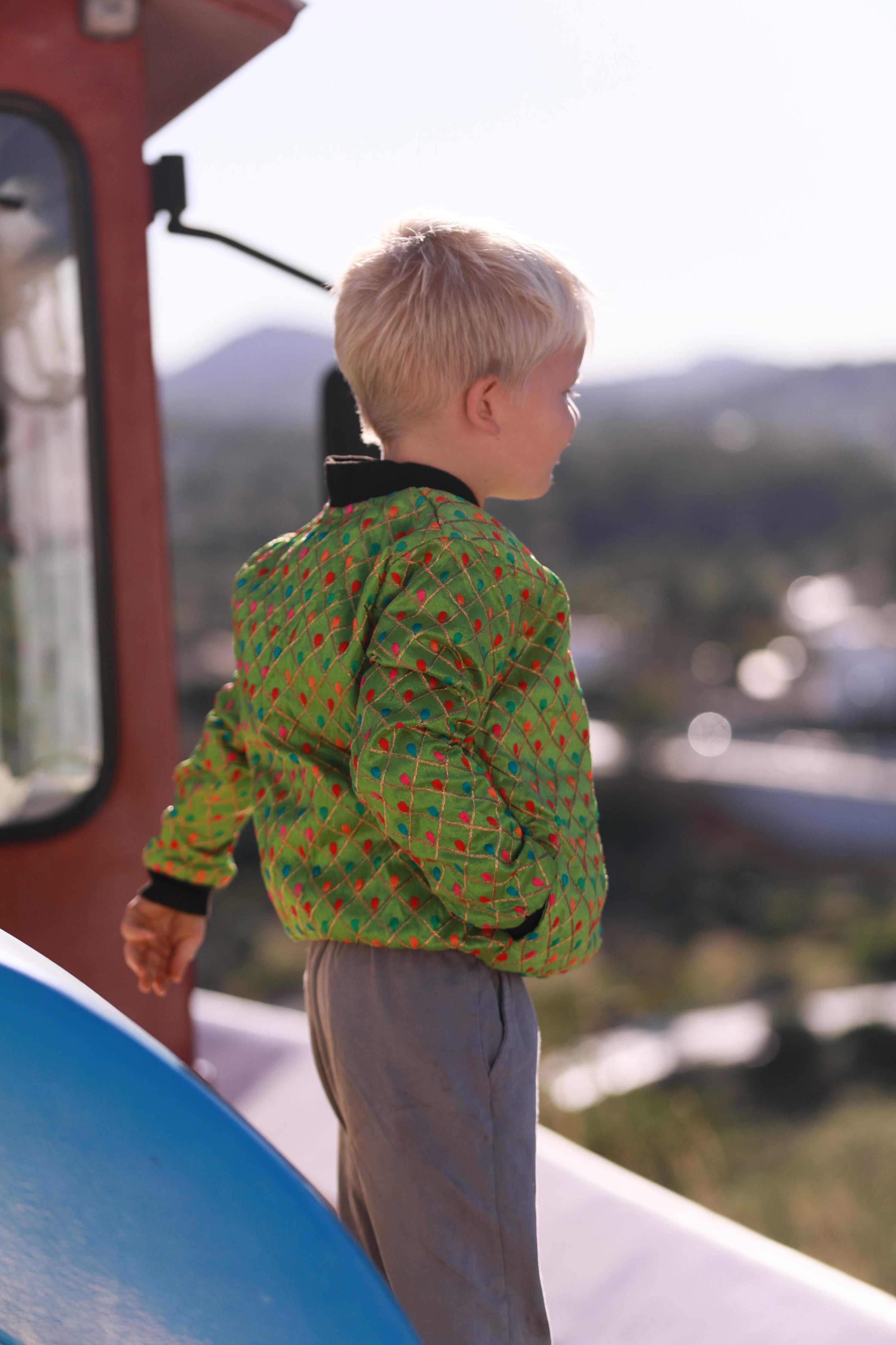 Kids Embroidered Bomber - Bright Green