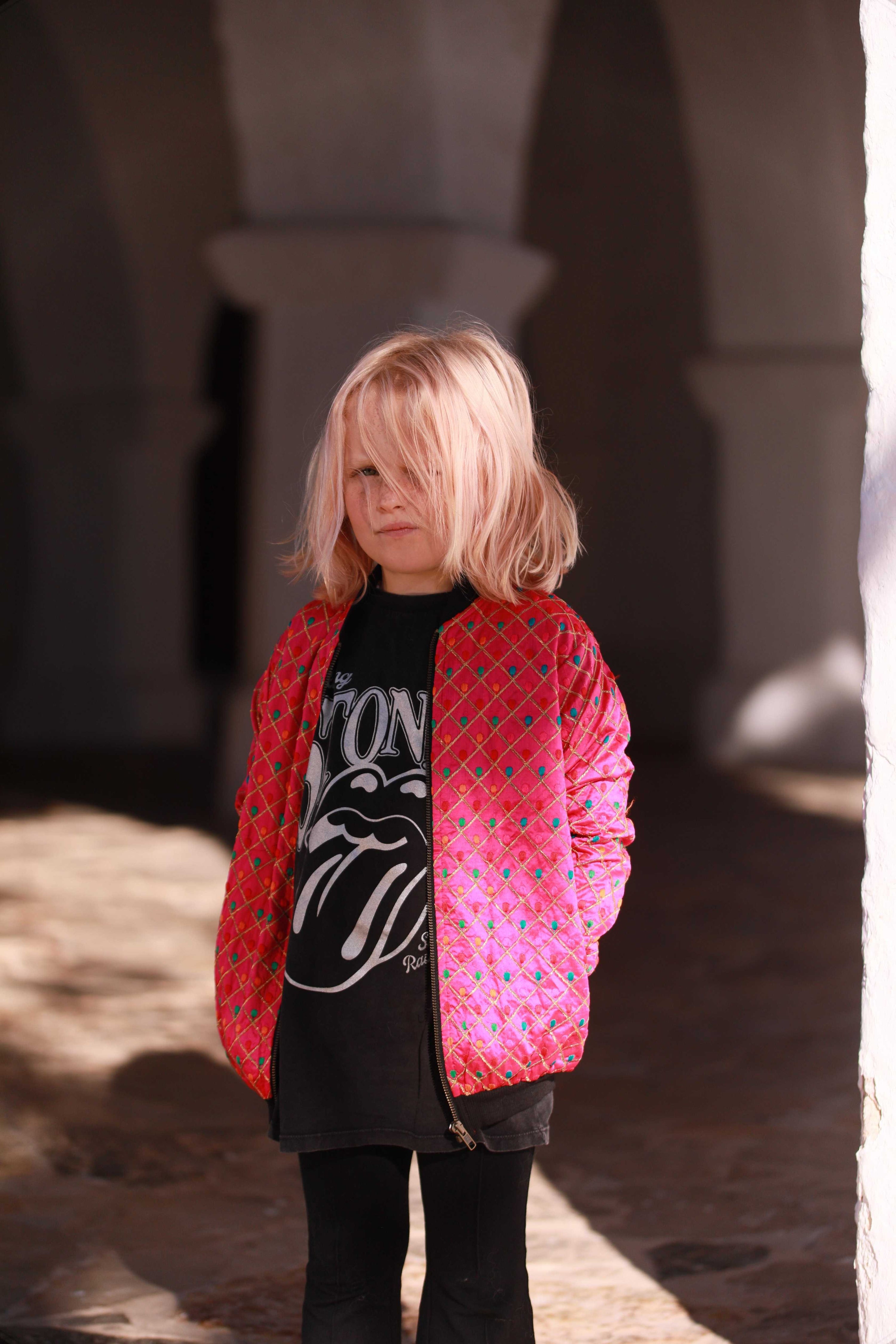 Kids Embroidered Bomber - Pink