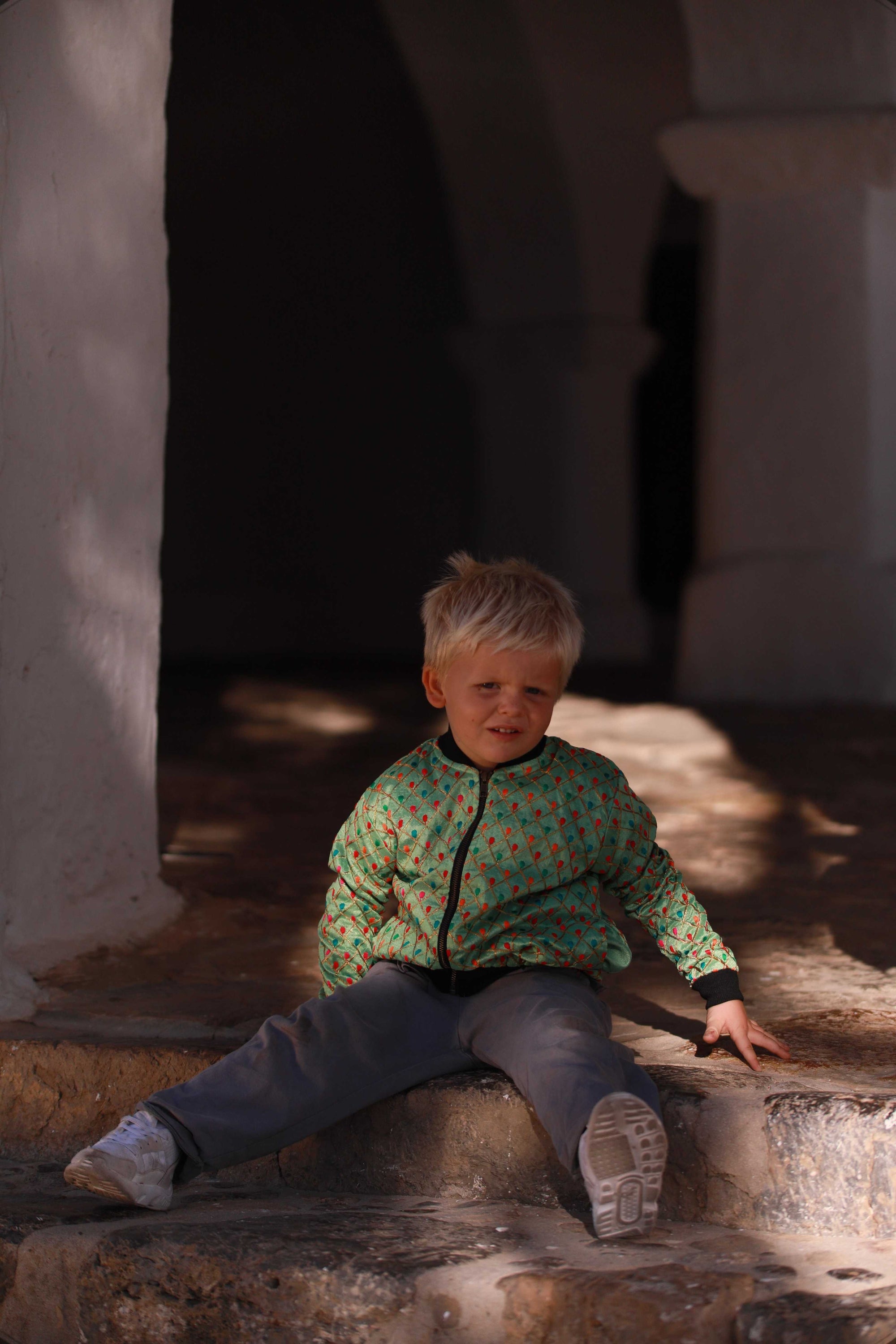 Kids Embroidered Bomber - Light Green