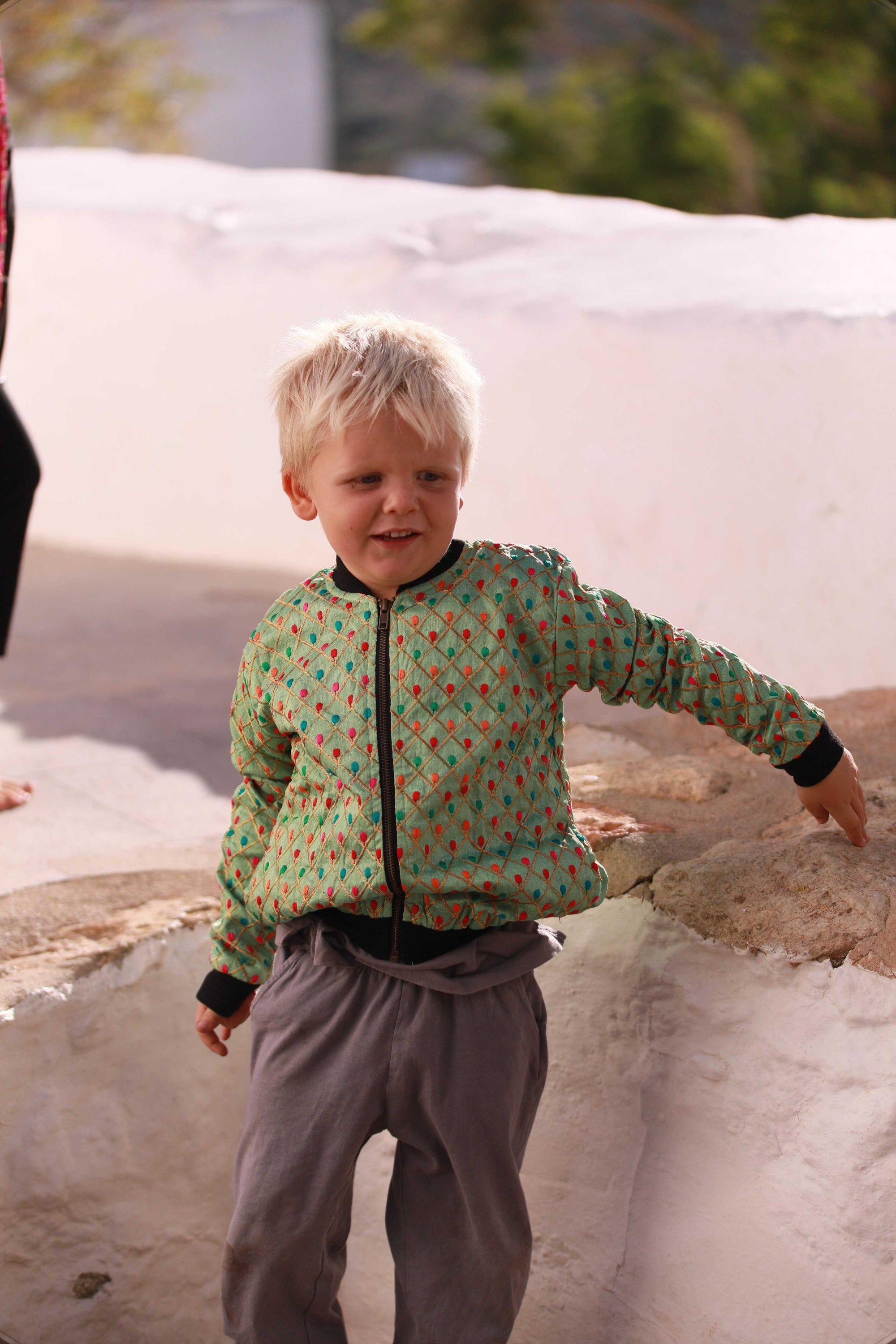 Kids Embroidered Bomber - Light Green