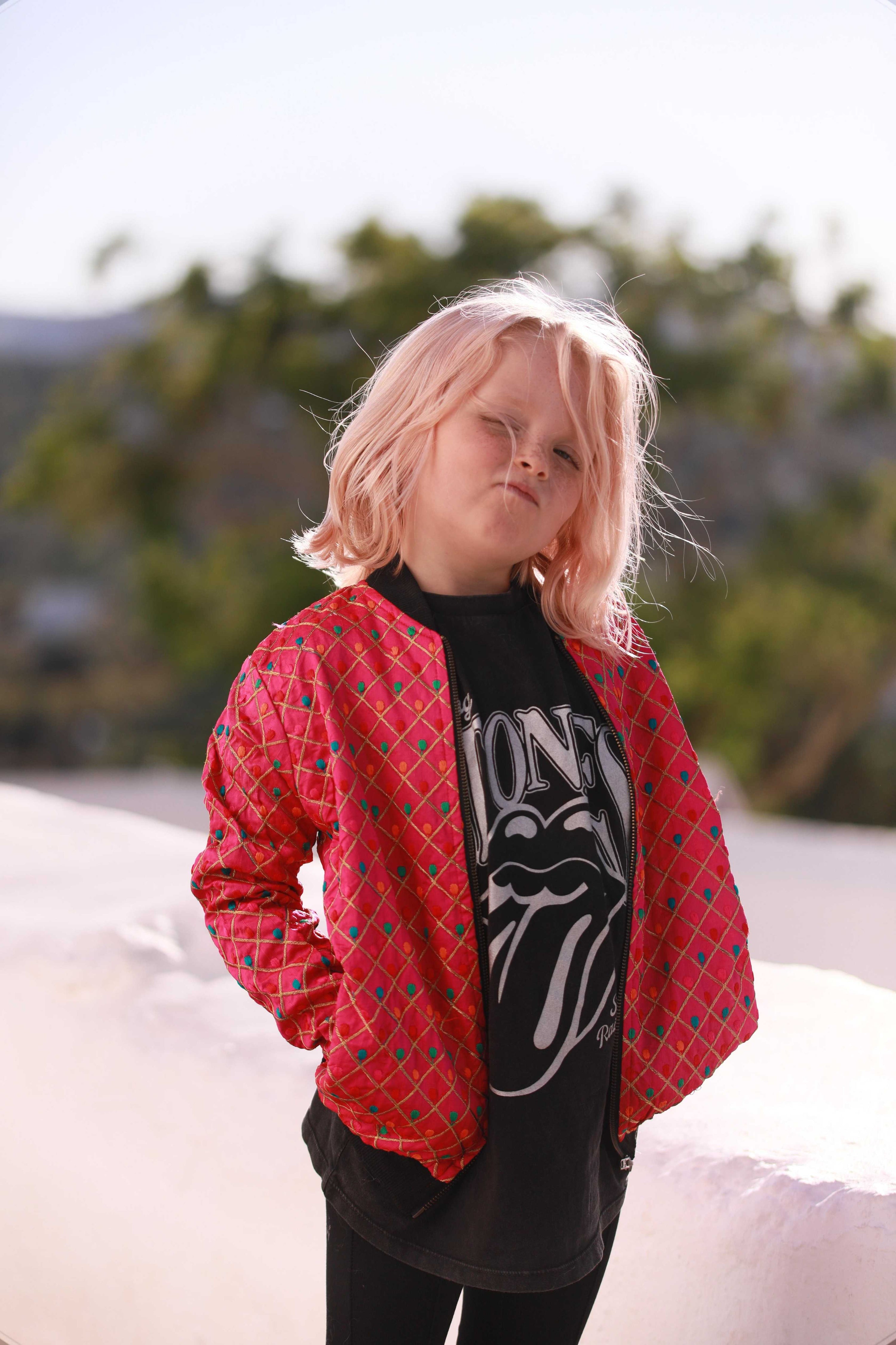 Kids Embroidered Bomber - Pink