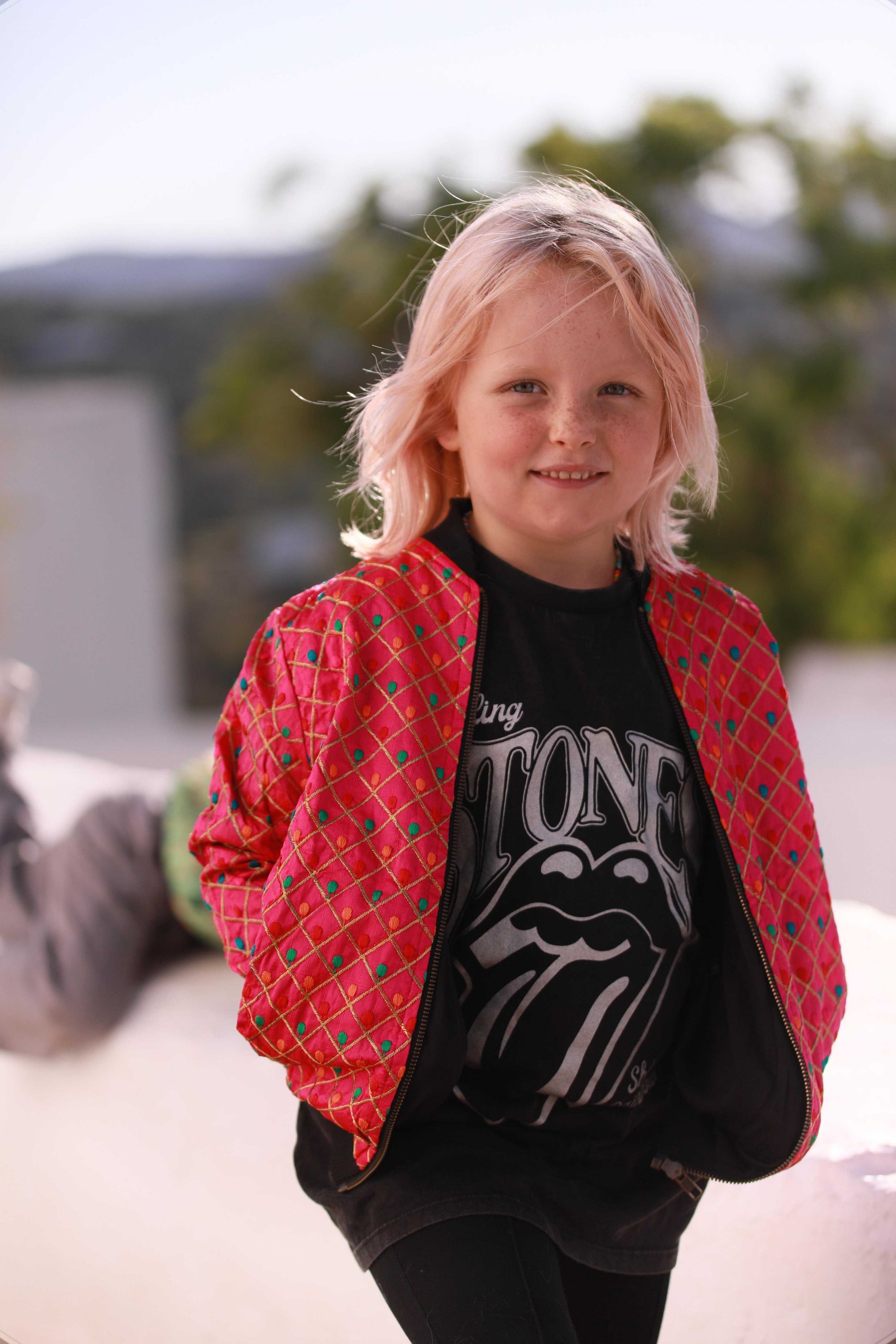 Kids Embroidered Bomber - Pink