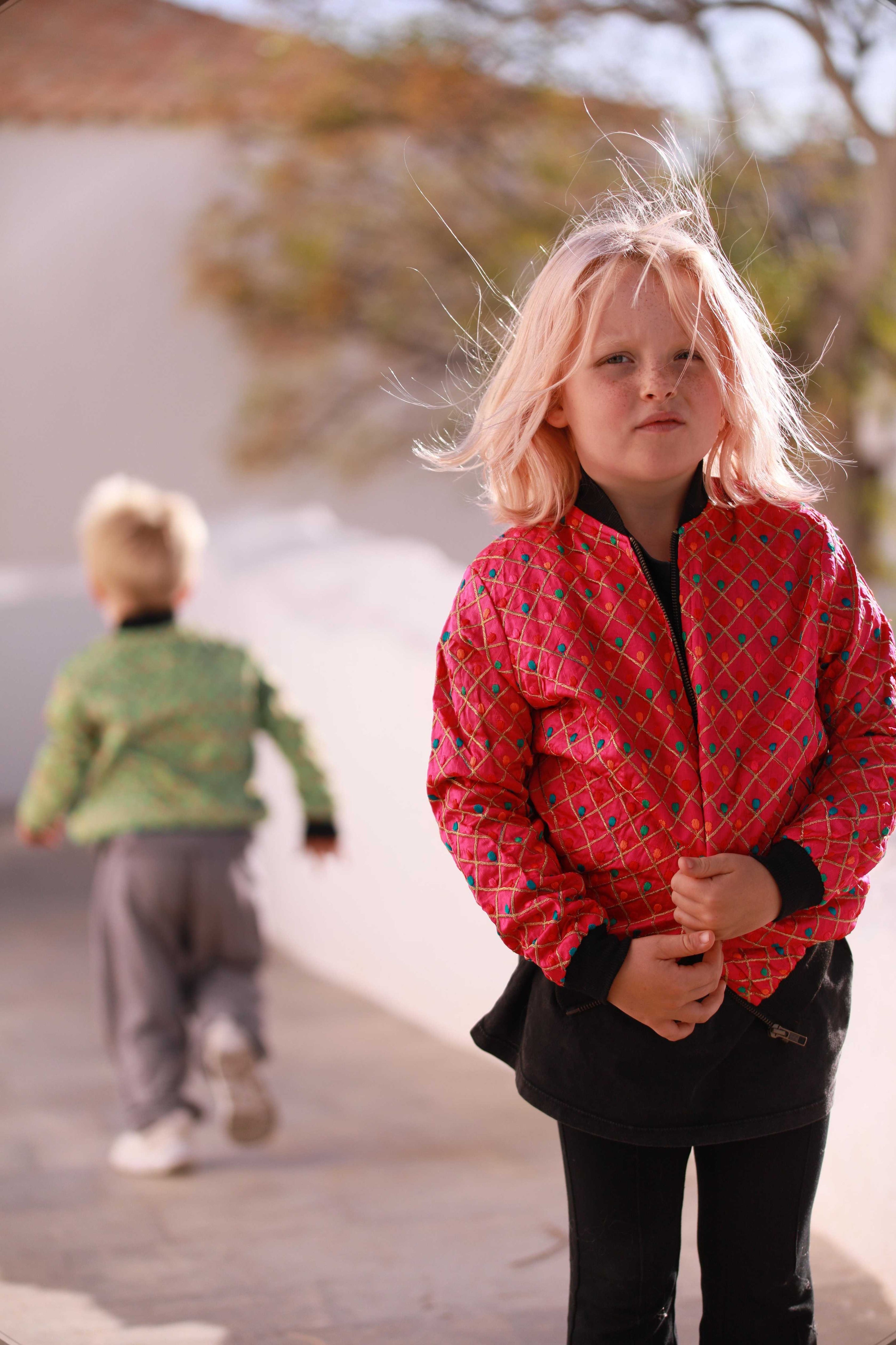 Kids Embroidered Bomber - Pink