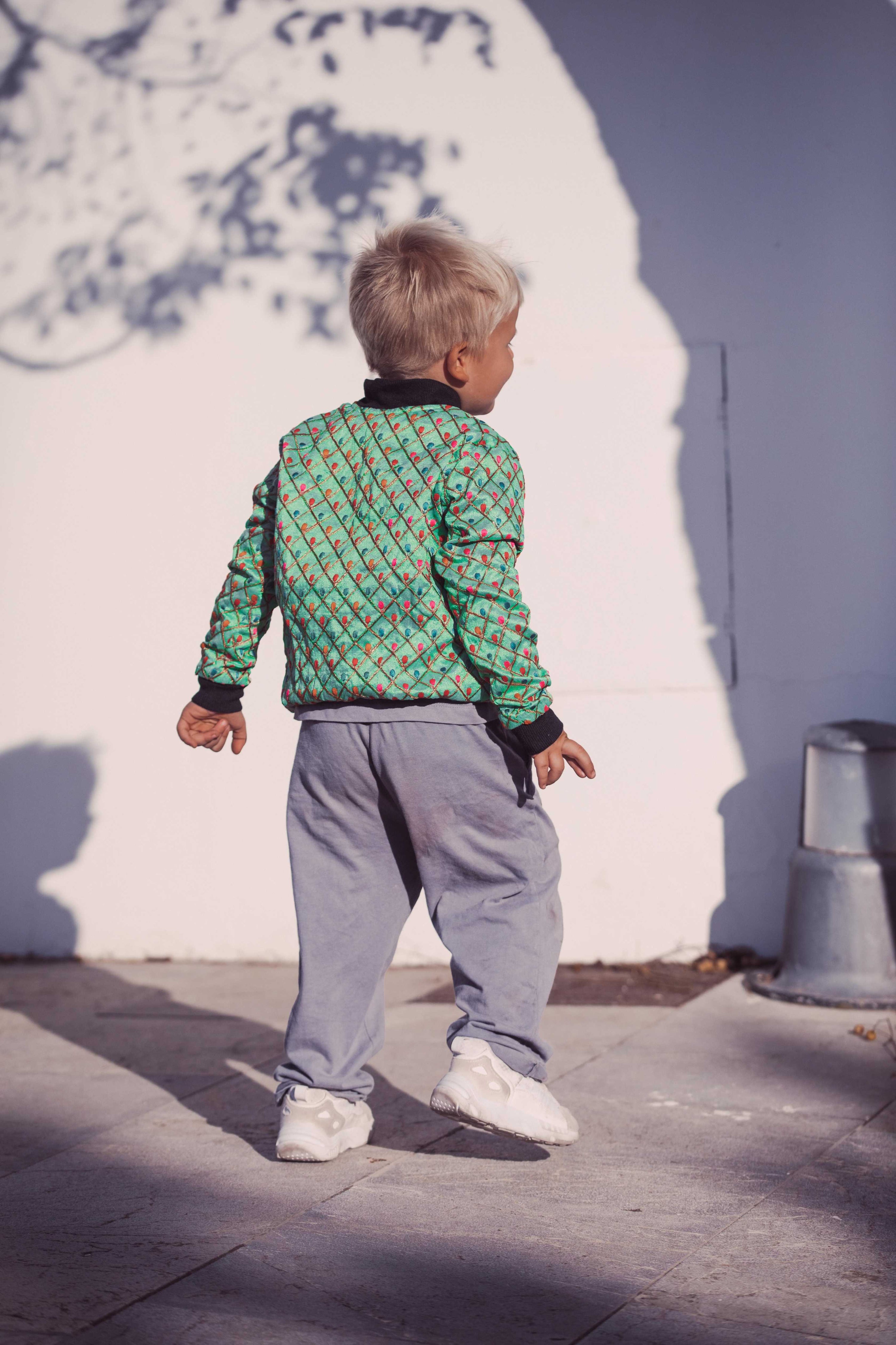 Kids Embroidered Bomber - Light Green