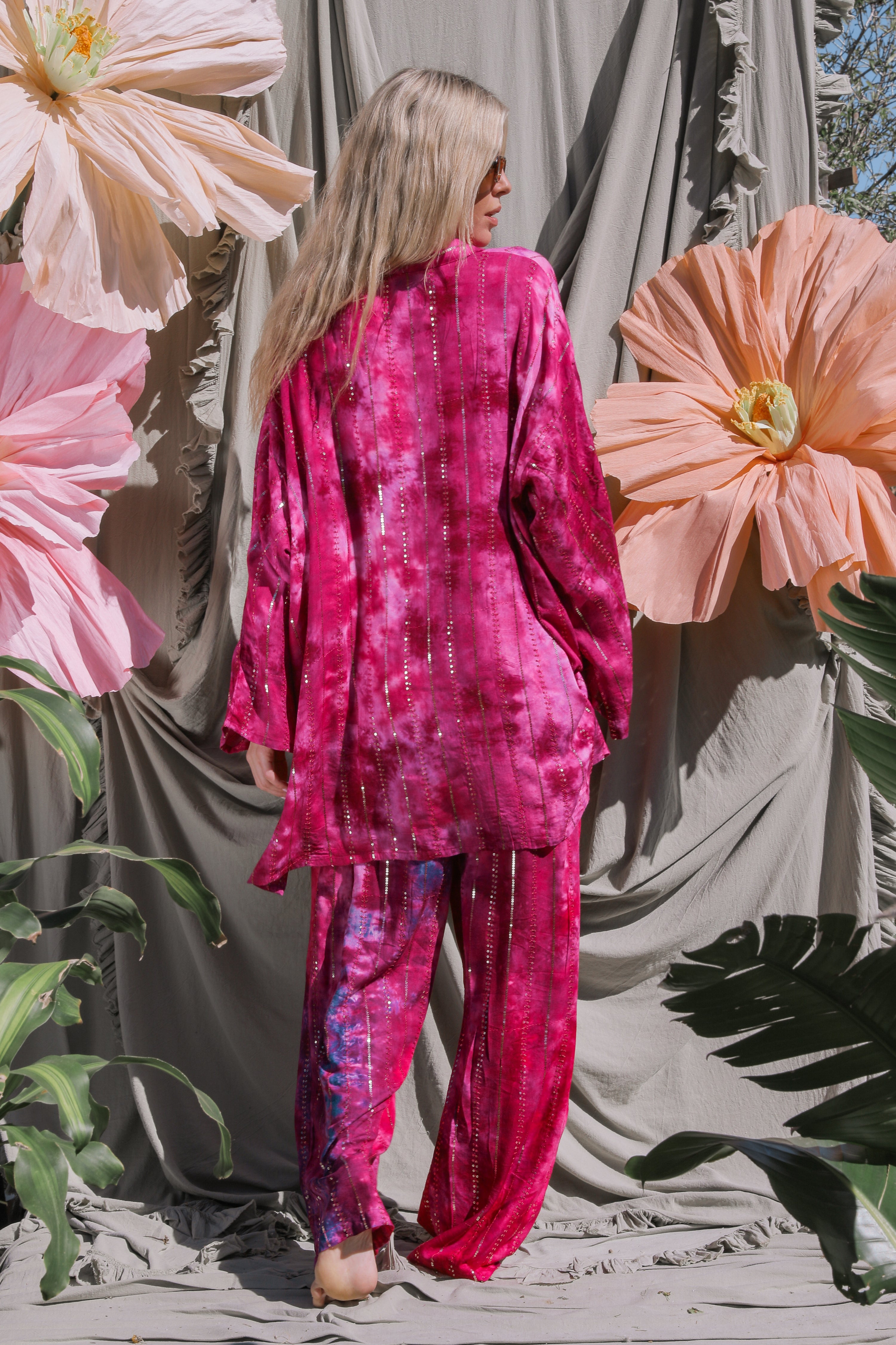 'Las Dalias' LOUNGE SET Shirt - Hot Pink