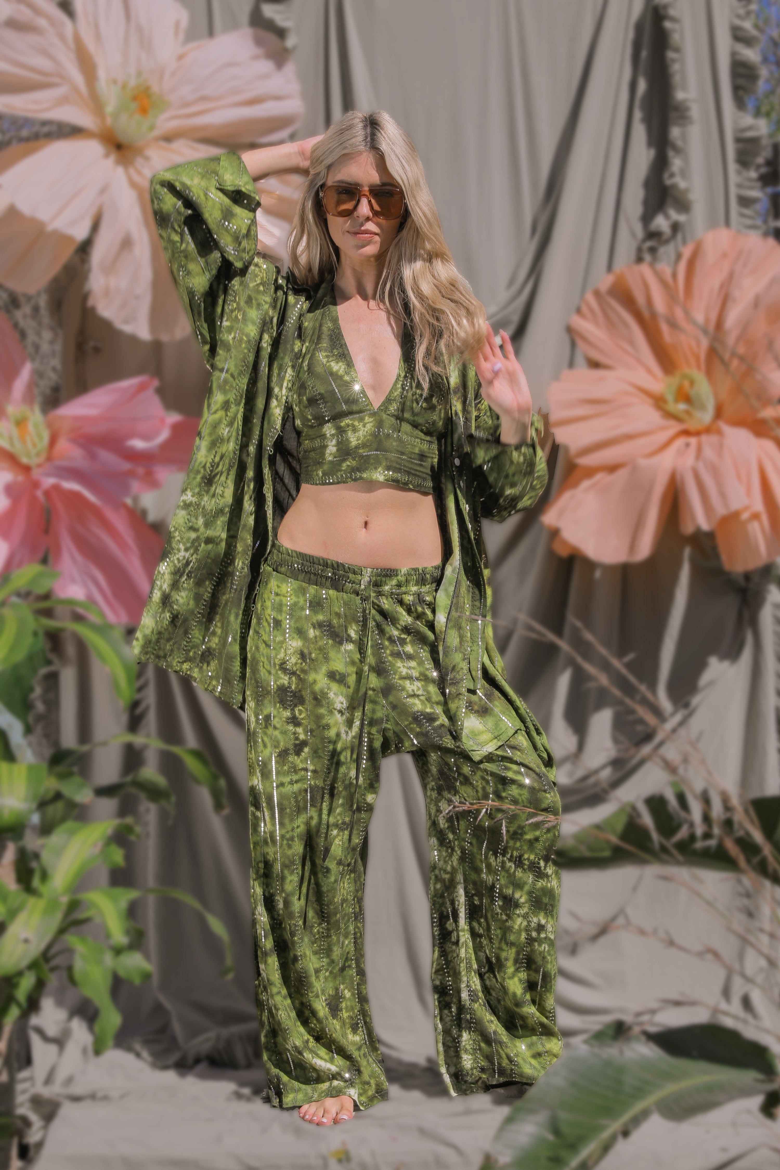 'Es Vedra' LOUNGE SET Trousers - Green