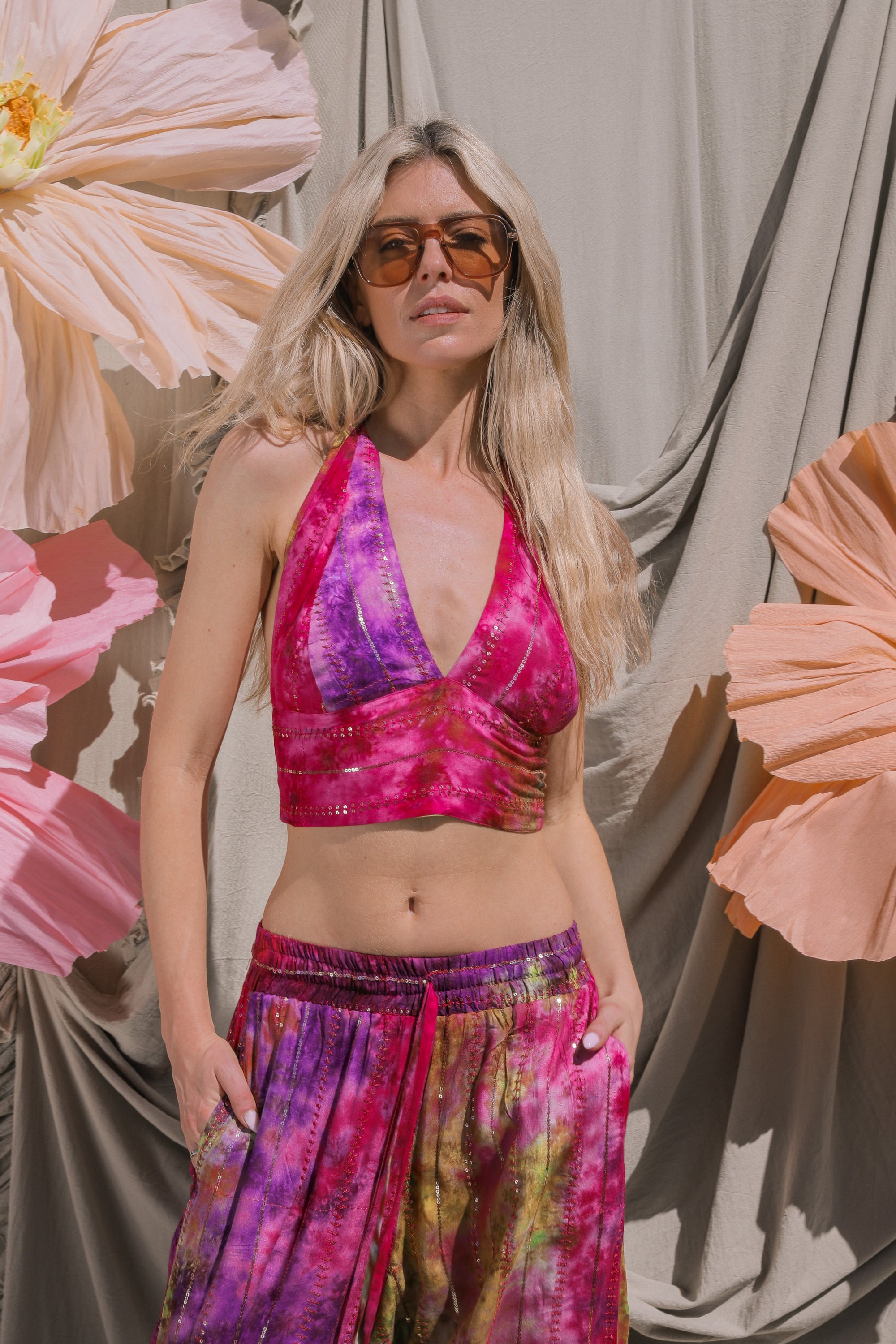 'Bora Bora' LOUNGE SET Crop Top - Multi Tiedye