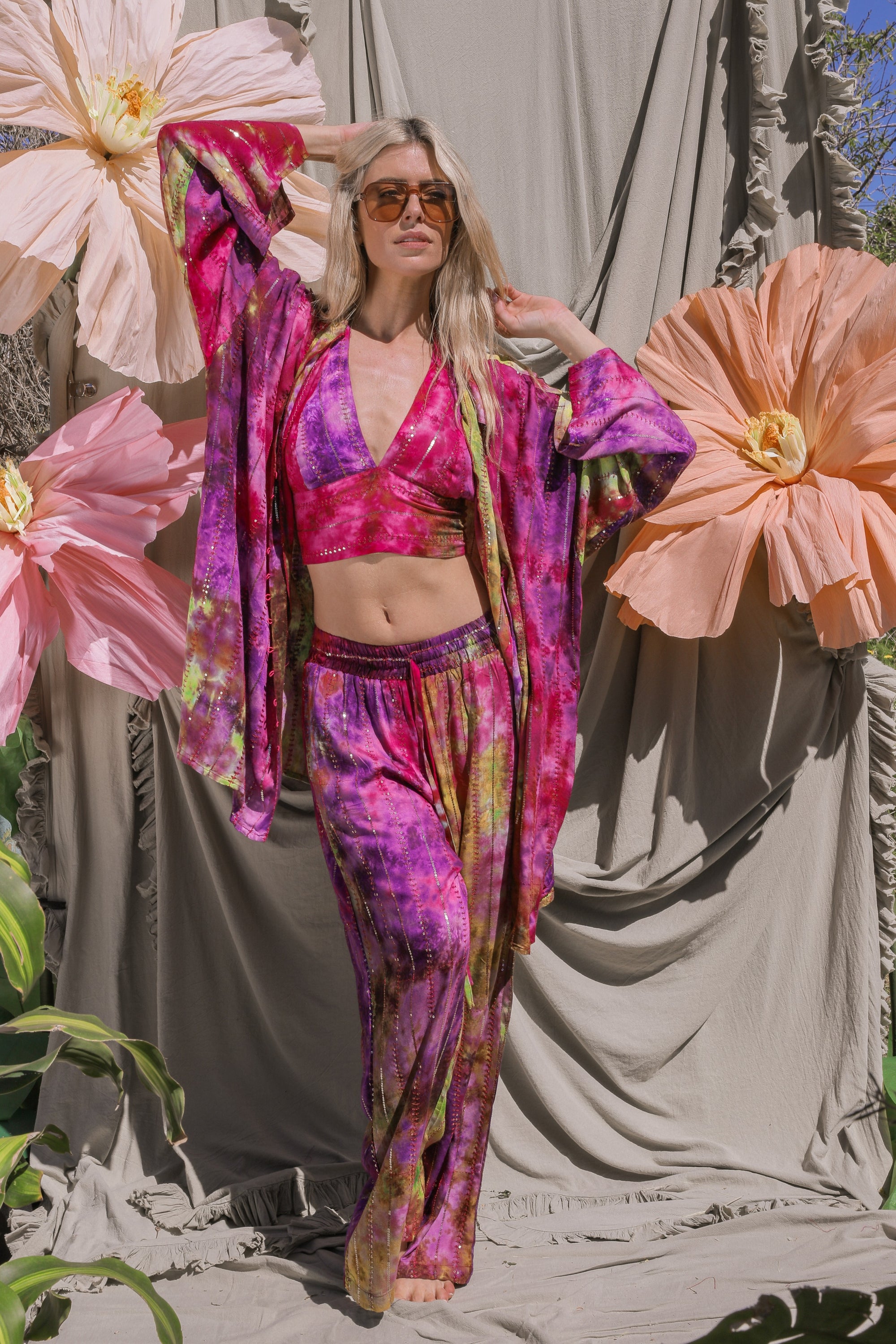 'Bora Bora' LOUNGE SET Crop Top - Multi Tiedye