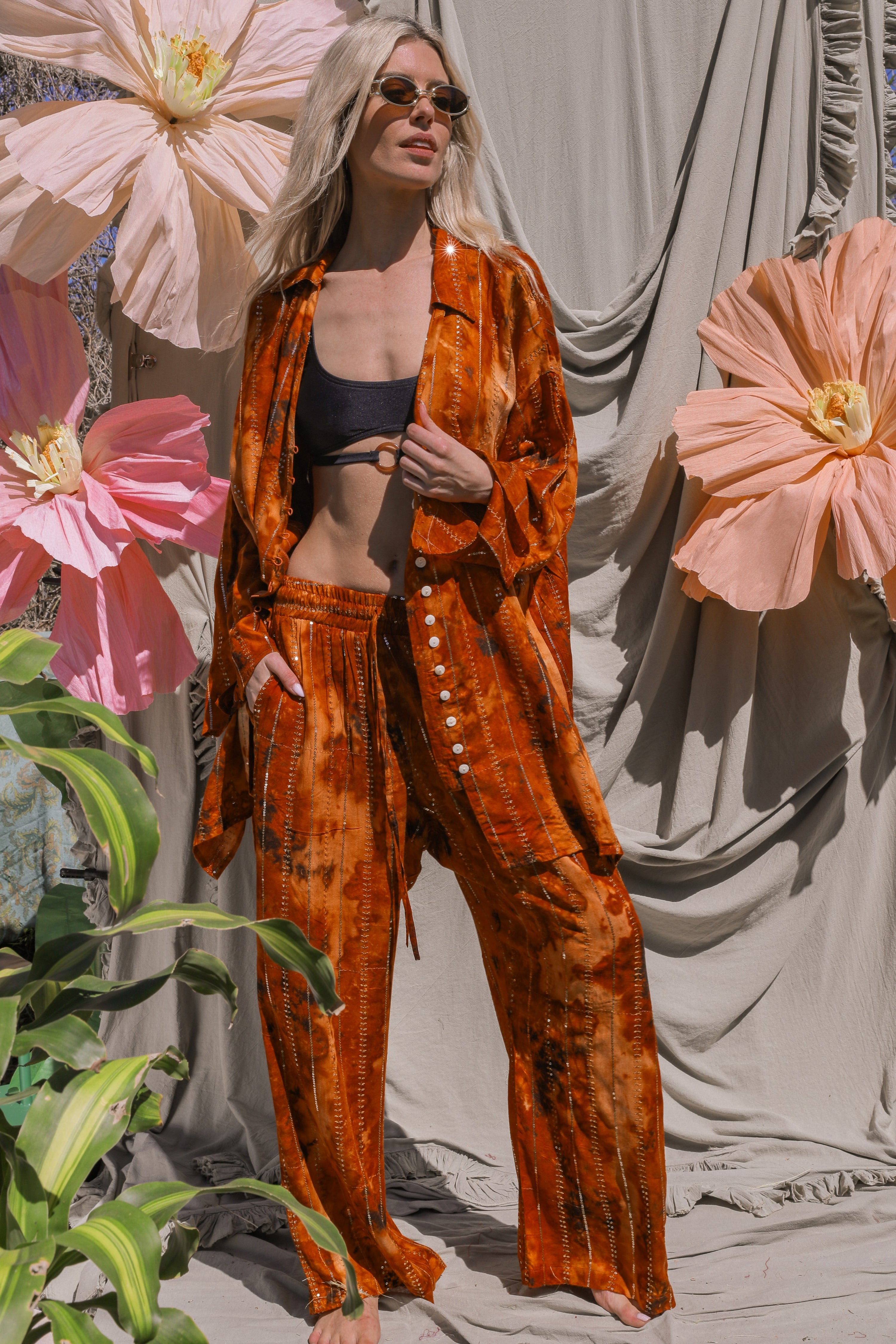 'Sunset Ashram' LOUNGE SET Trousers - Burnt Orange