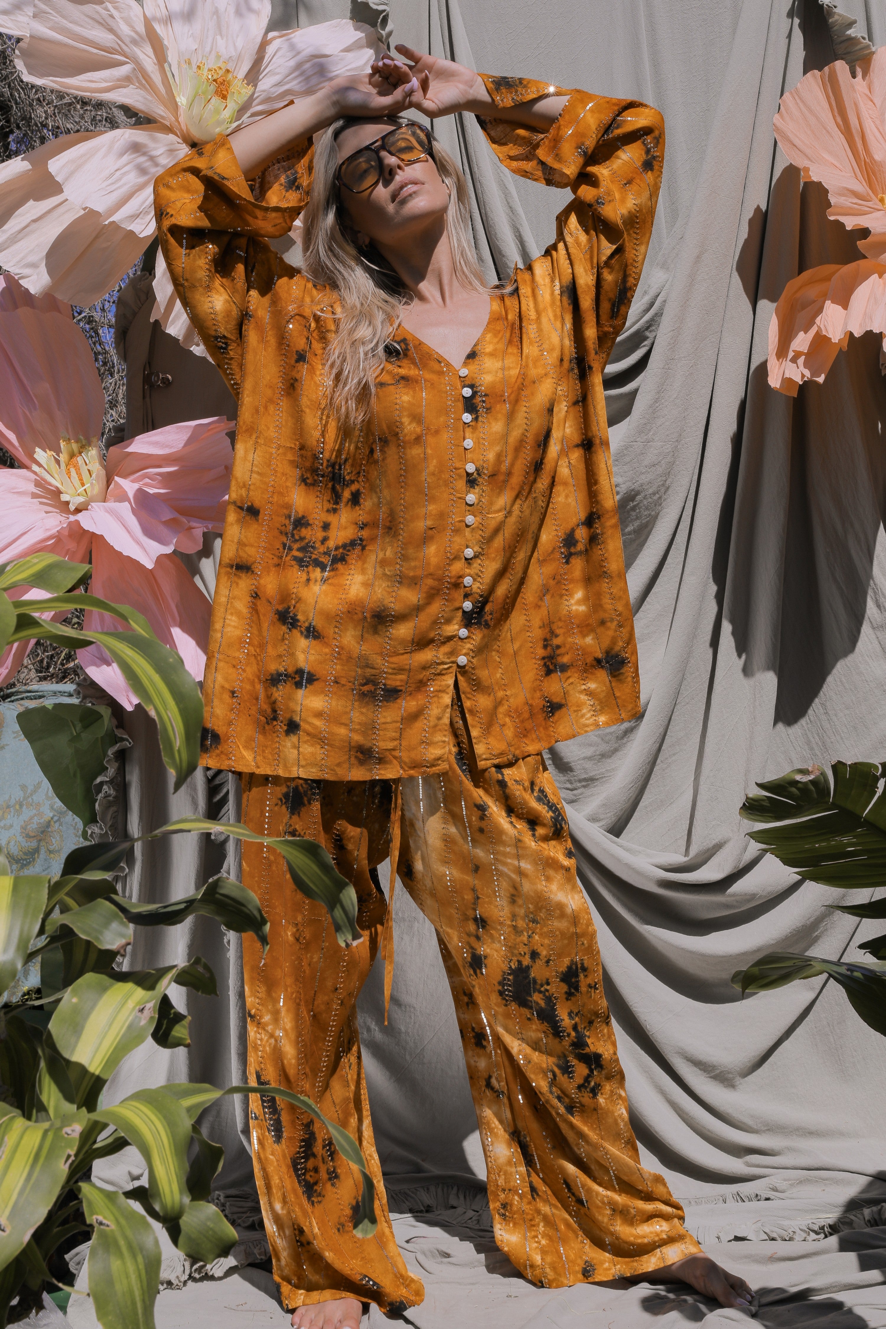 'Benirras' LOUNGE SET Shirt - Orange