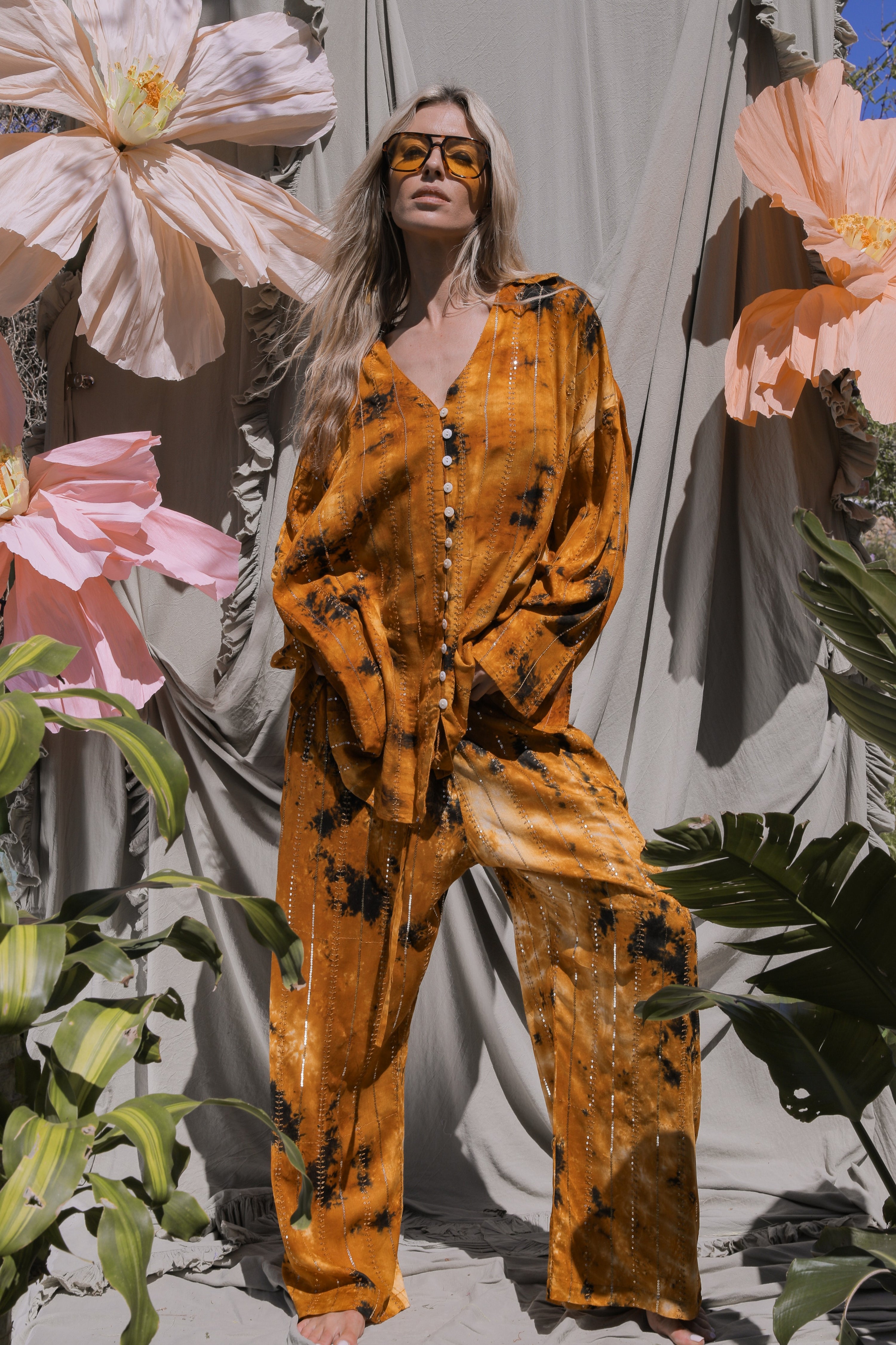 'Benirras' LOUNGE SET Shirt - Orange