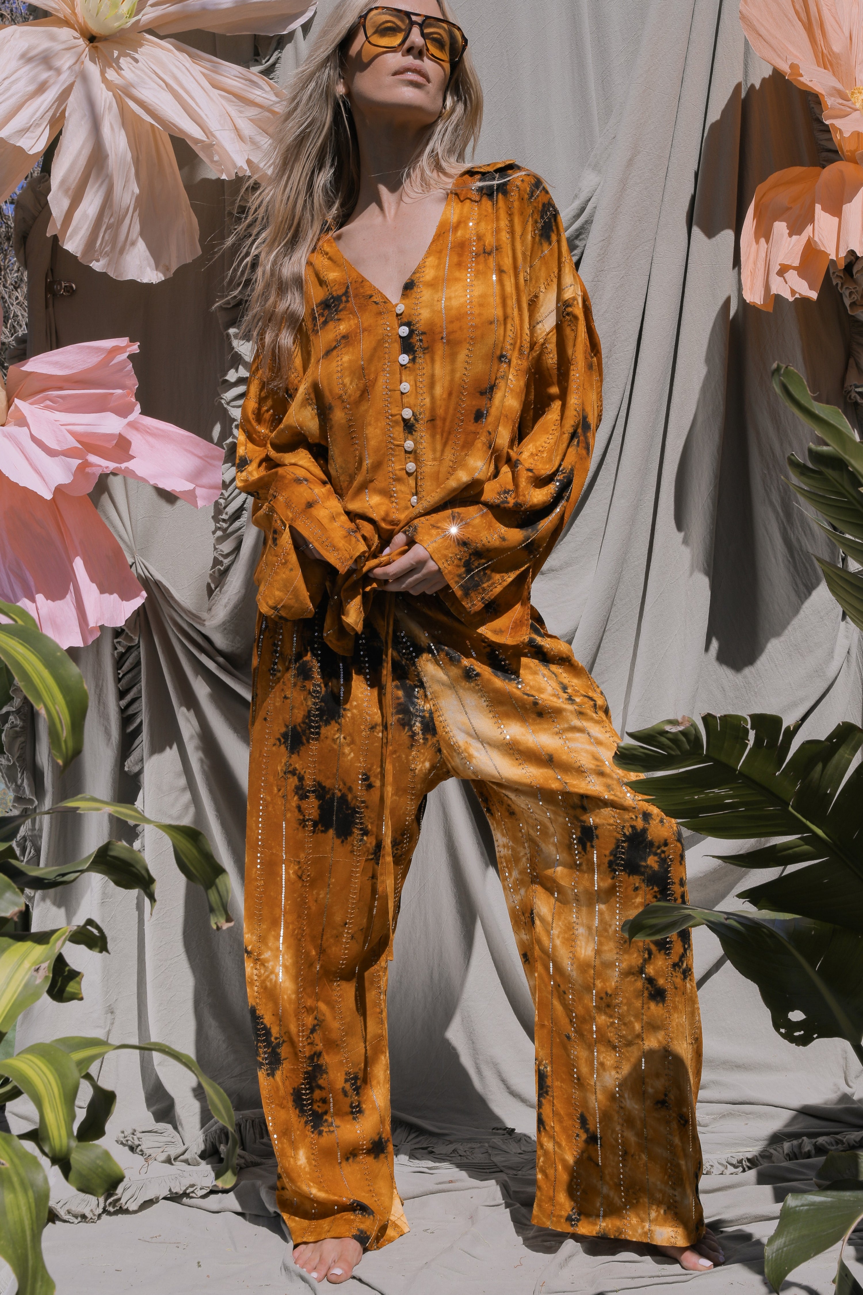 'Benirras' LOUNGE SET Shirt - Orange
