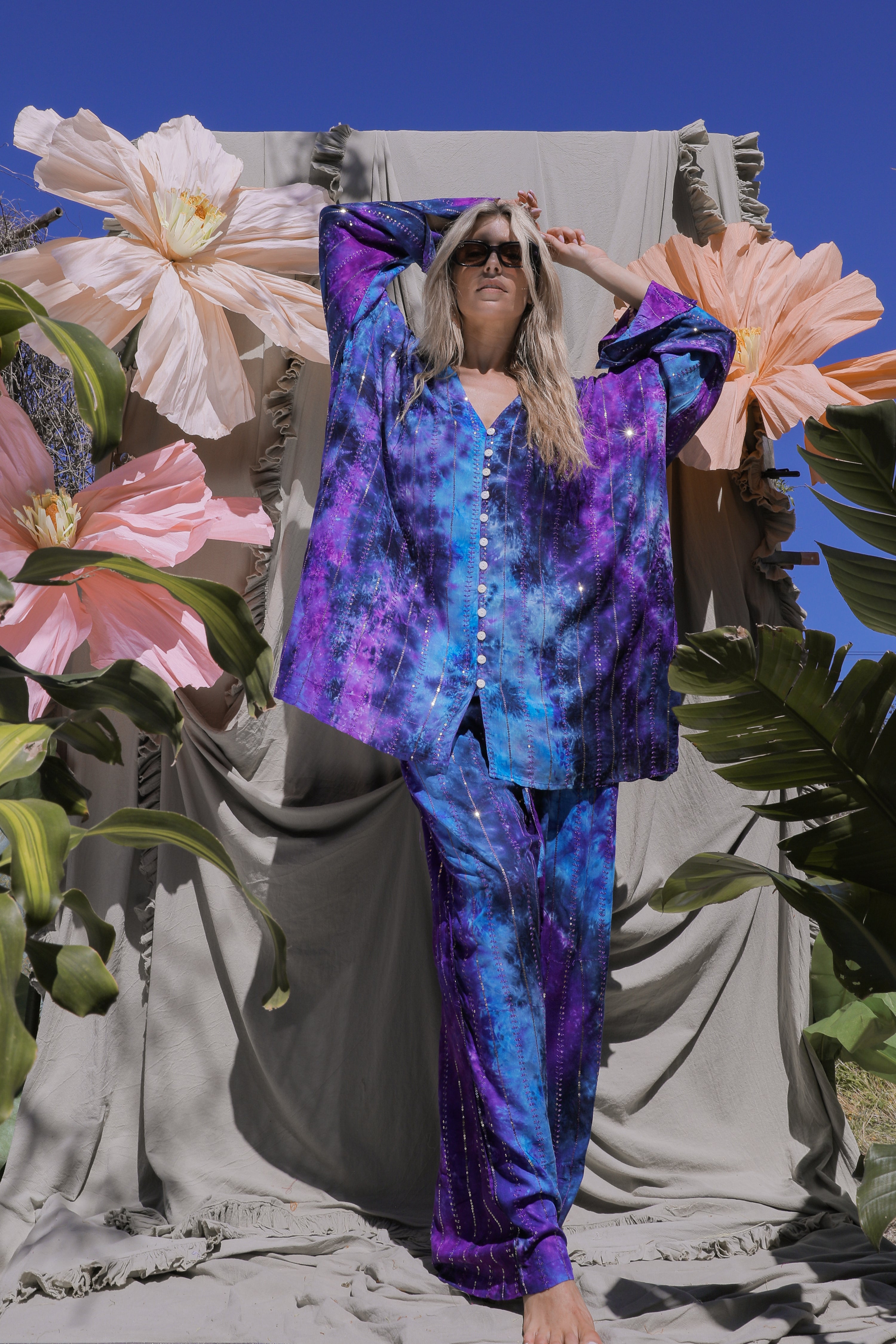 'Ses Salines' LOUNGE SET Crop Top - Blue/ Purple