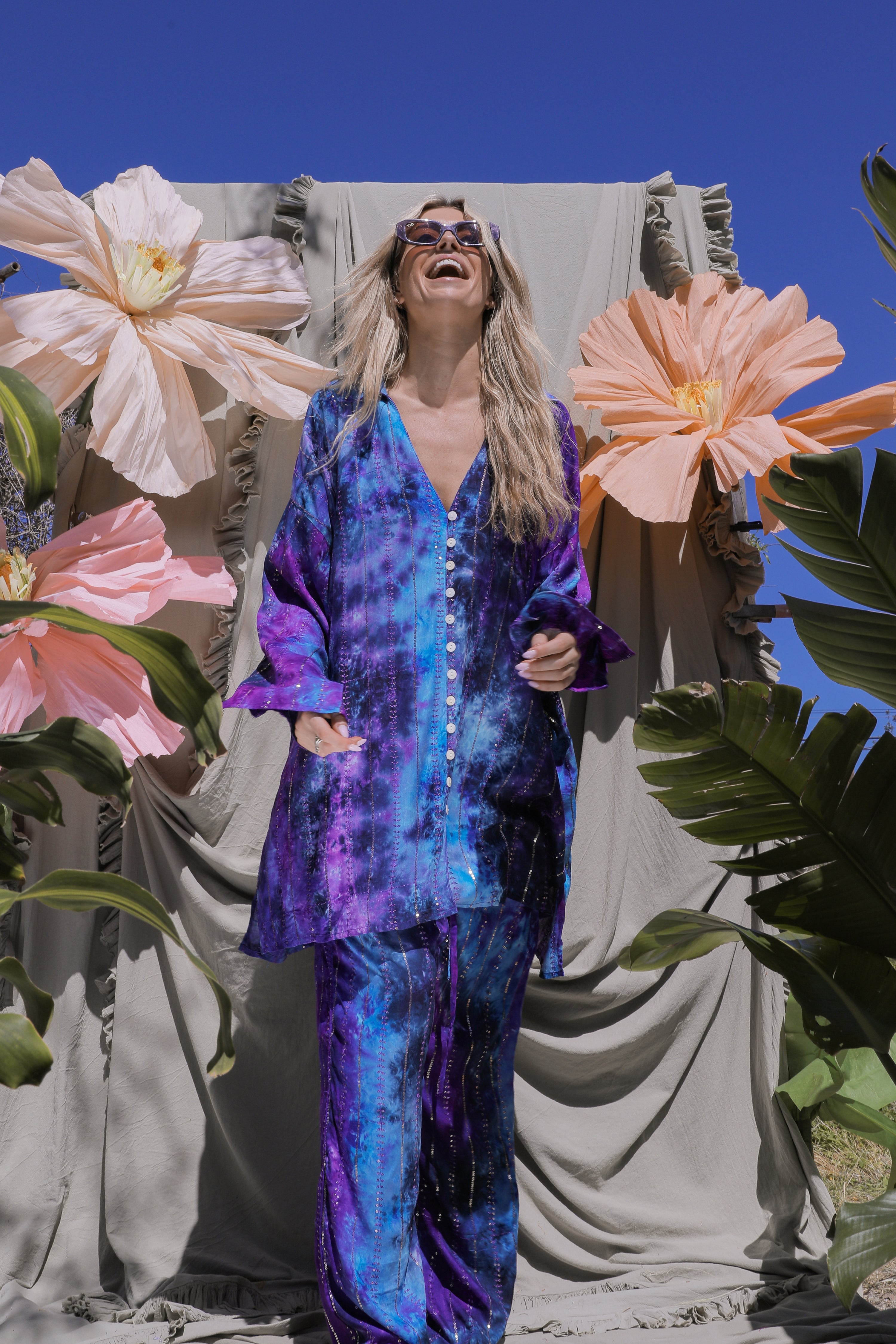 'Ses Salines' LOUNGE SET Shirt - Blue/ Purple Tiedye
