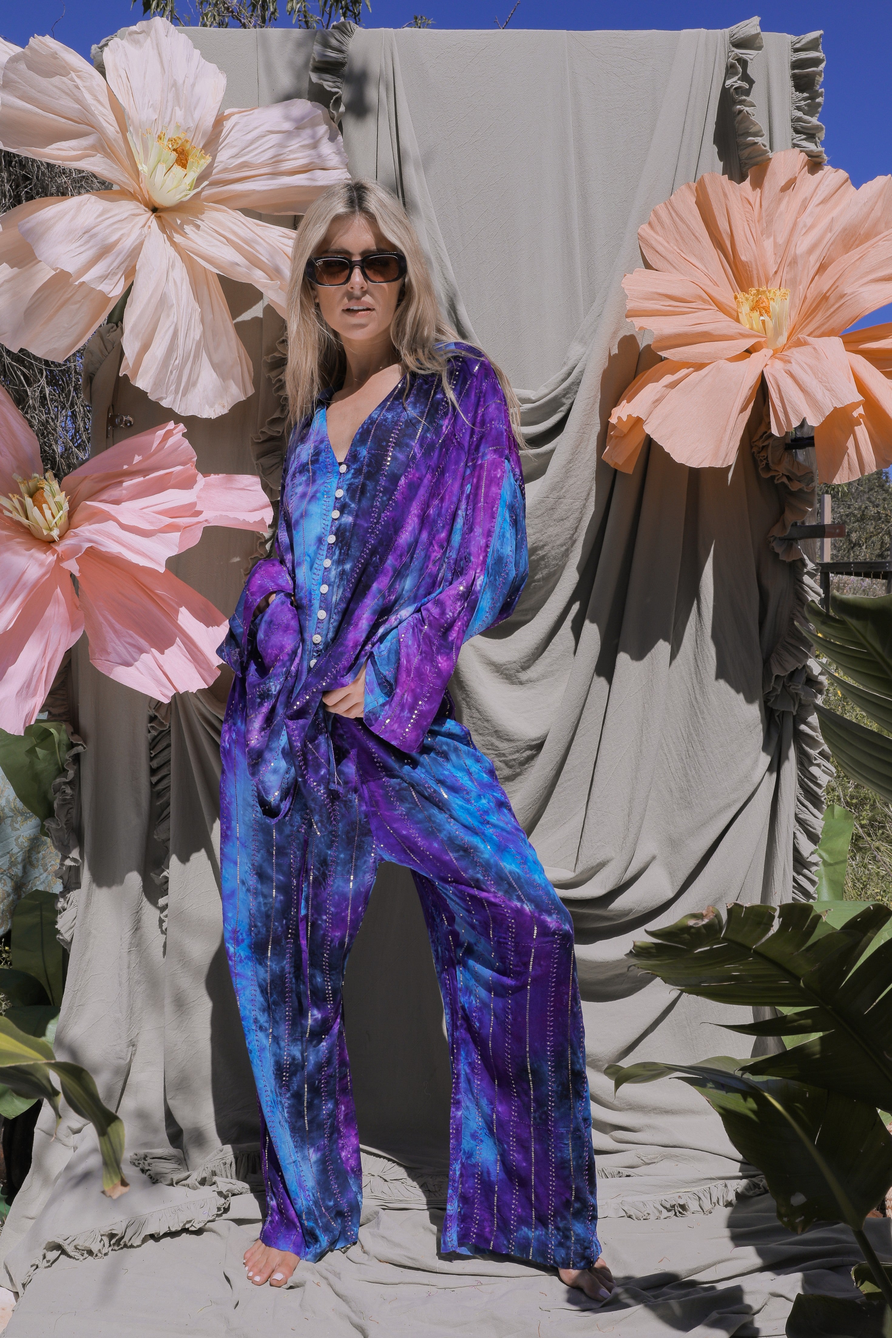 'Ses Salines' LOUNGE SET Shirt - Blue/ Purple Tiedye
