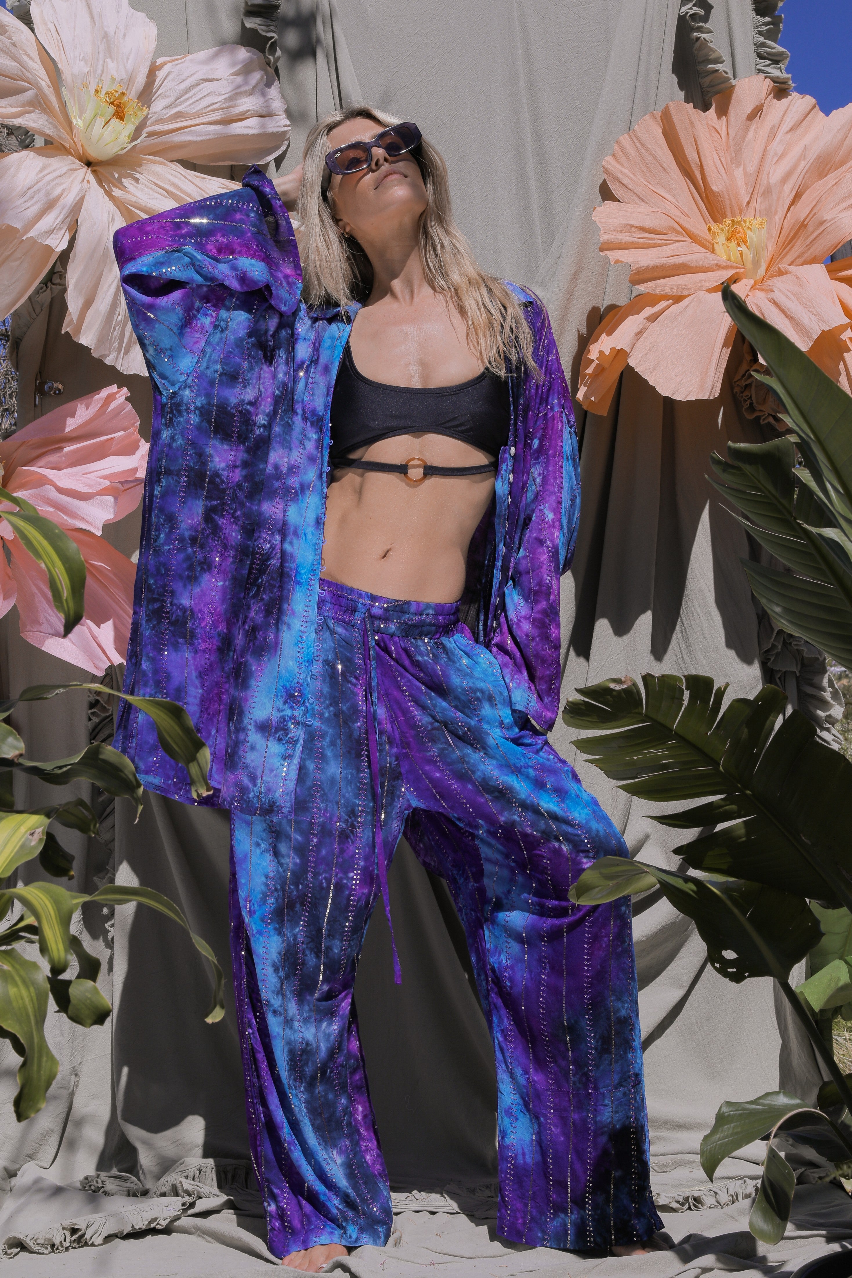 'Ses Salines' LOUNGE SET Shirt - Blue/ Purple Tiedye