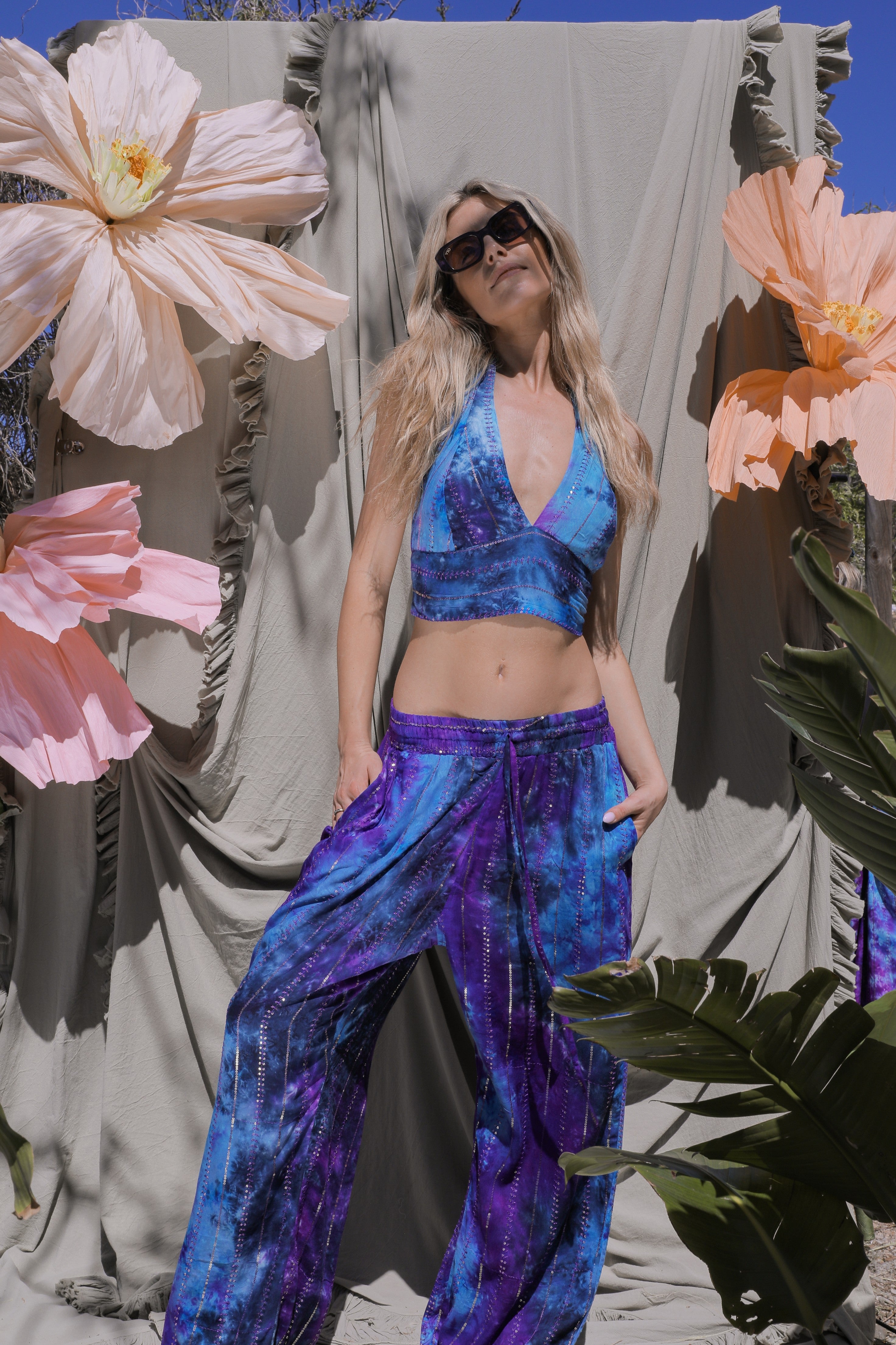 'Ses Salines' LOUNGE SET Crop Top - Blue/ Purple