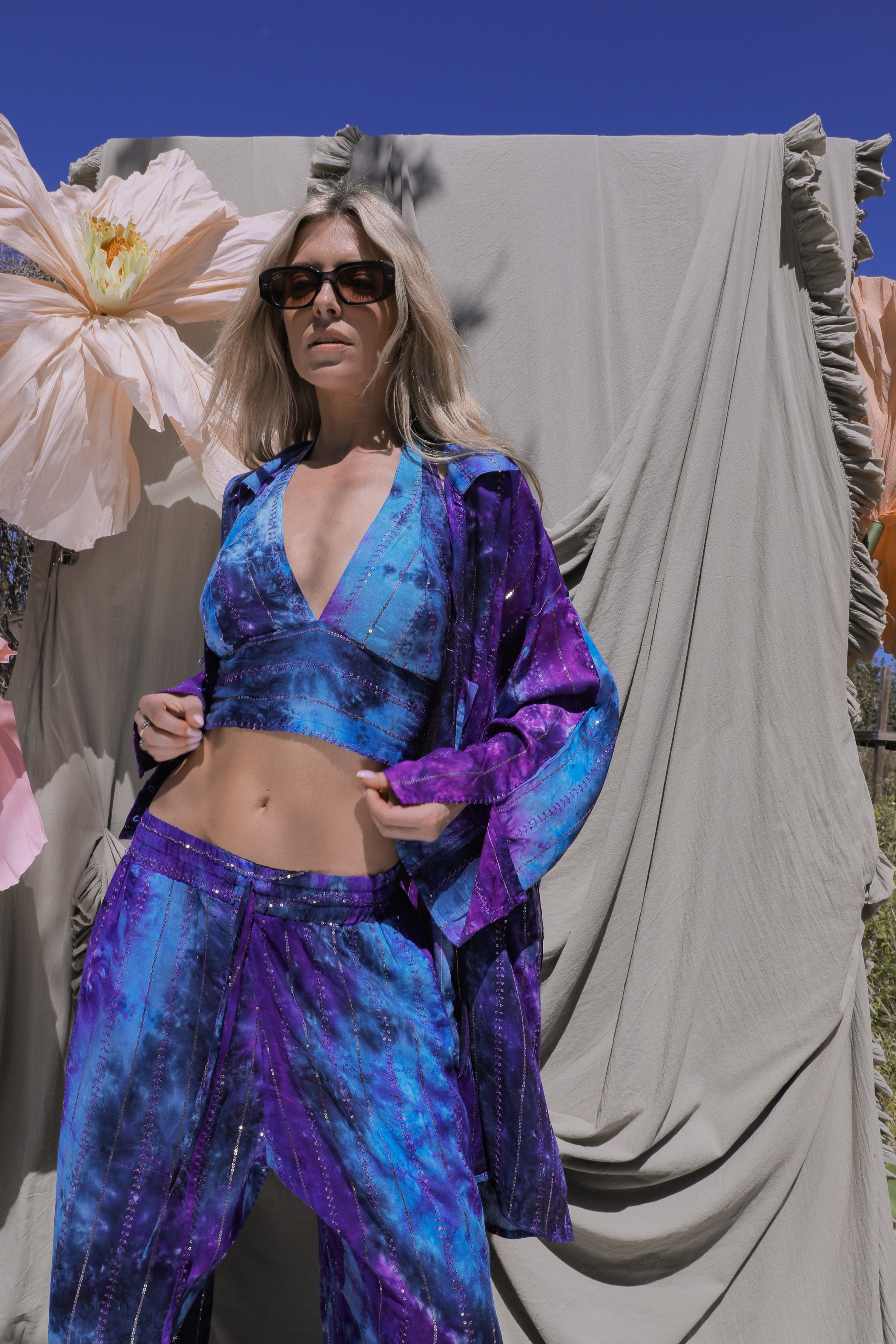'Ses Salines' LOUNGE SET Crop Top - Blue/ Purple