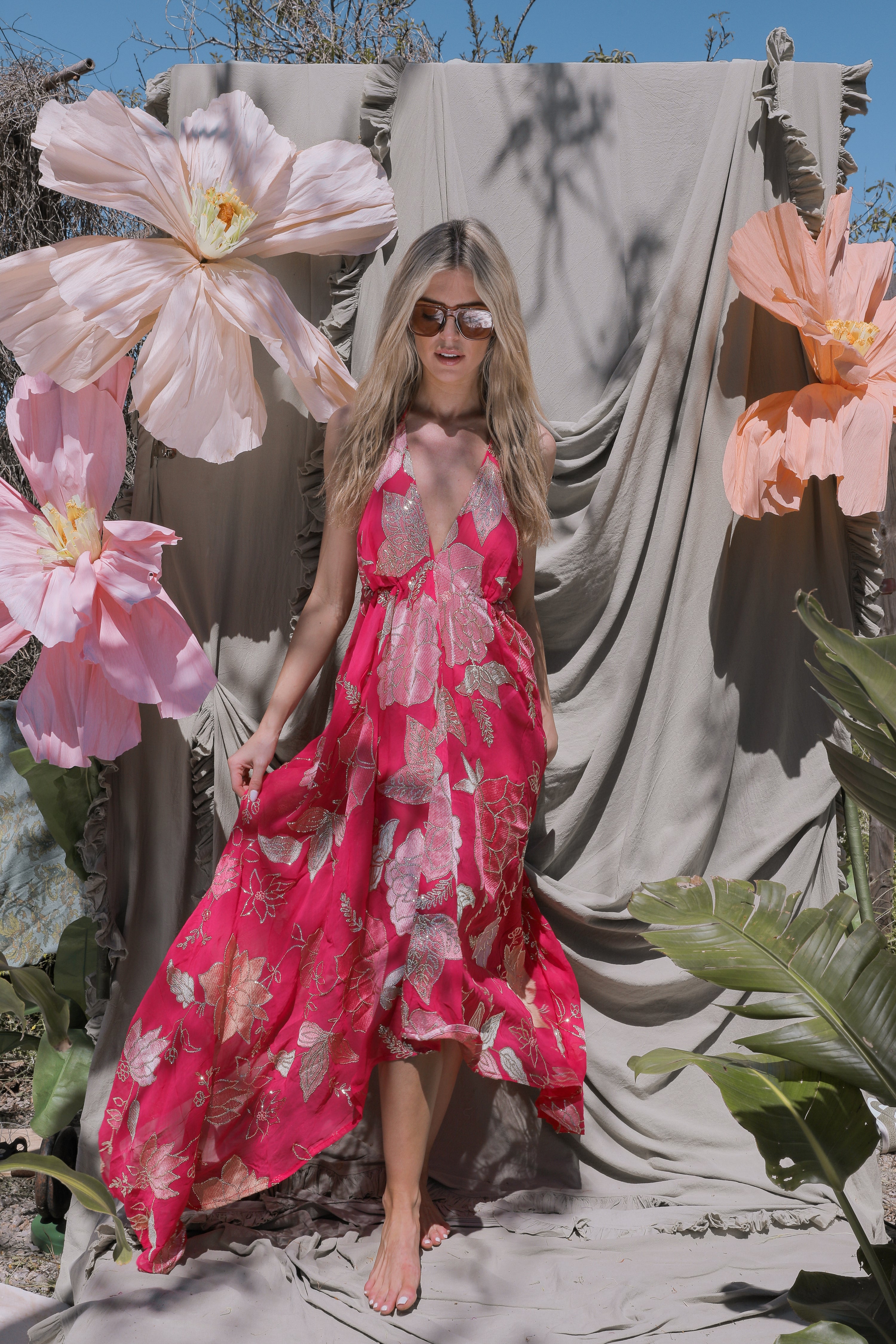 Ariella Halterneck dress - Hot Pink