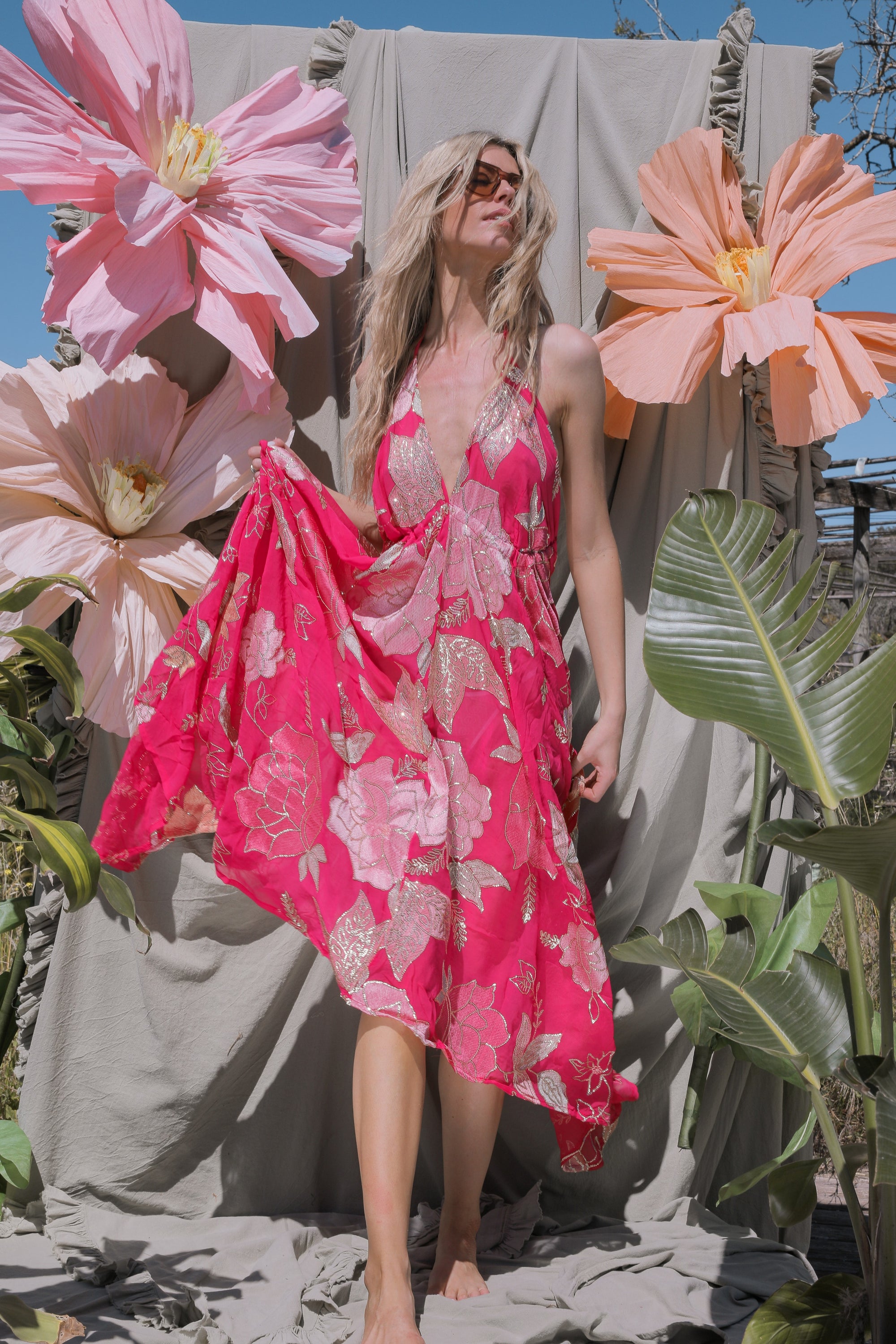 Ariella Halterneck dress - Hot Pink